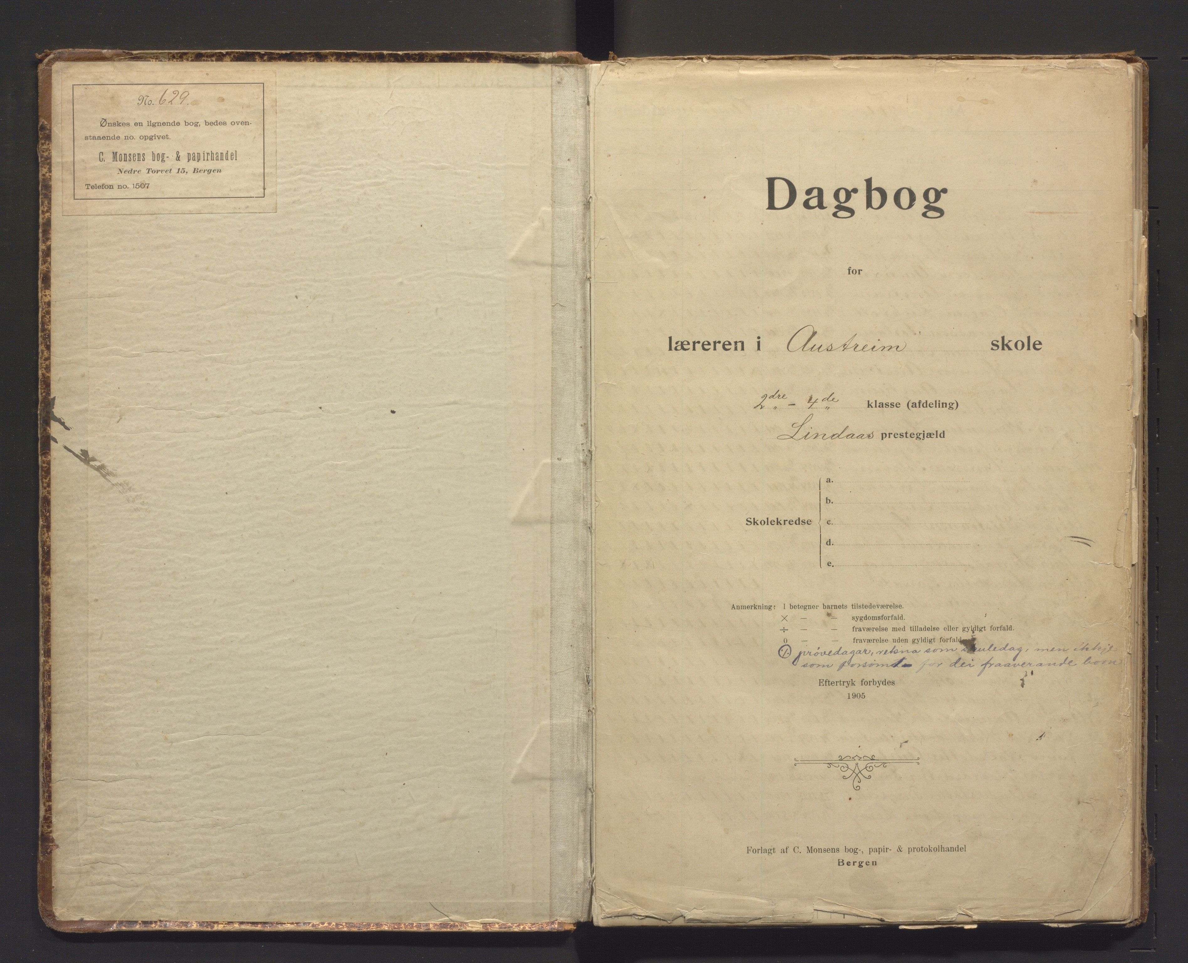 Austrheim kommune. Barneskulane, IKAH/1264-231/G/Ga/L0005: Dagbok for Austrheim, 1906-1916