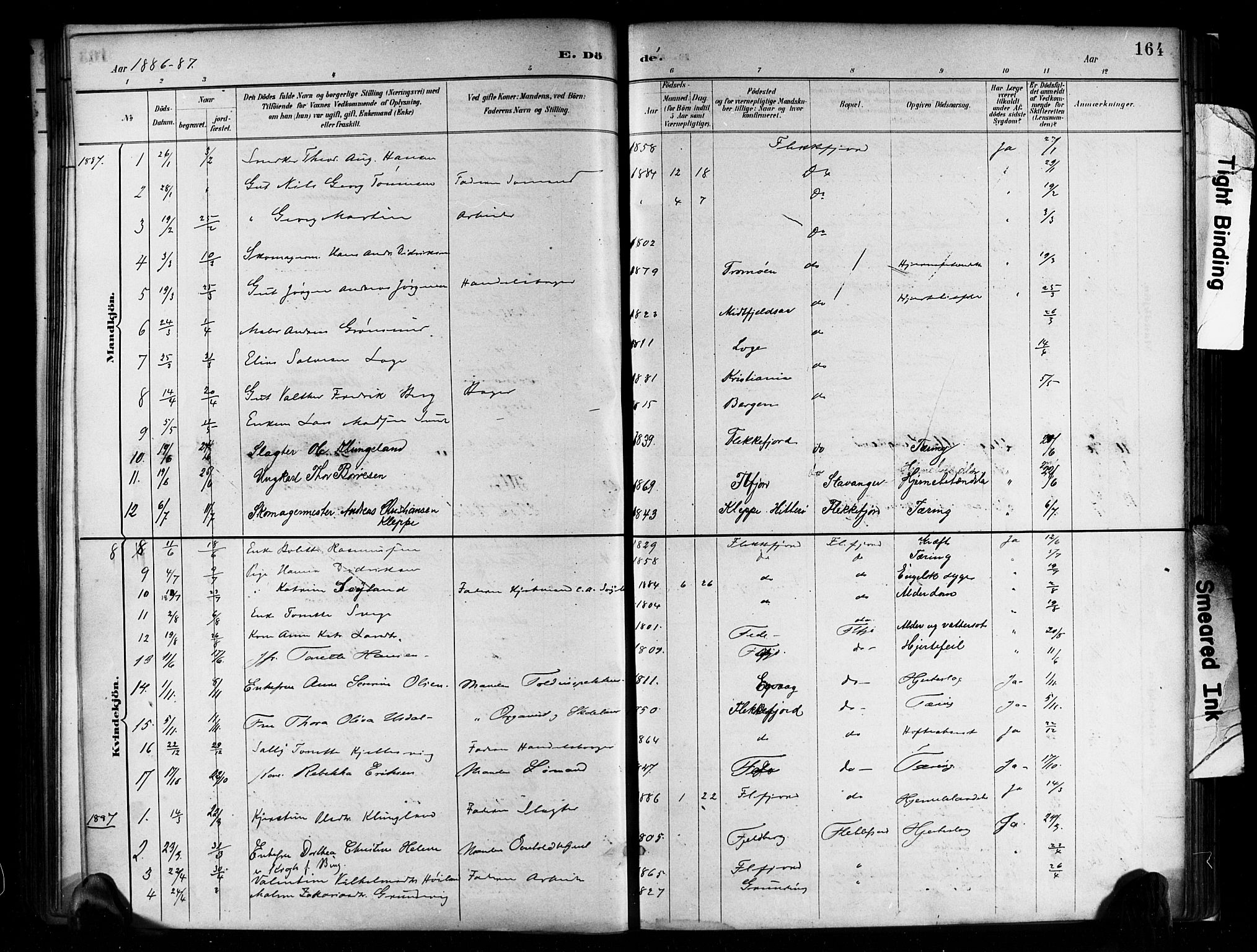 Flekkefjord sokneprestkontor, SAK/1111-0012/F/Fa/Faa/L0001: Parish register (official) no. A 1, 1885-1900, p. 164