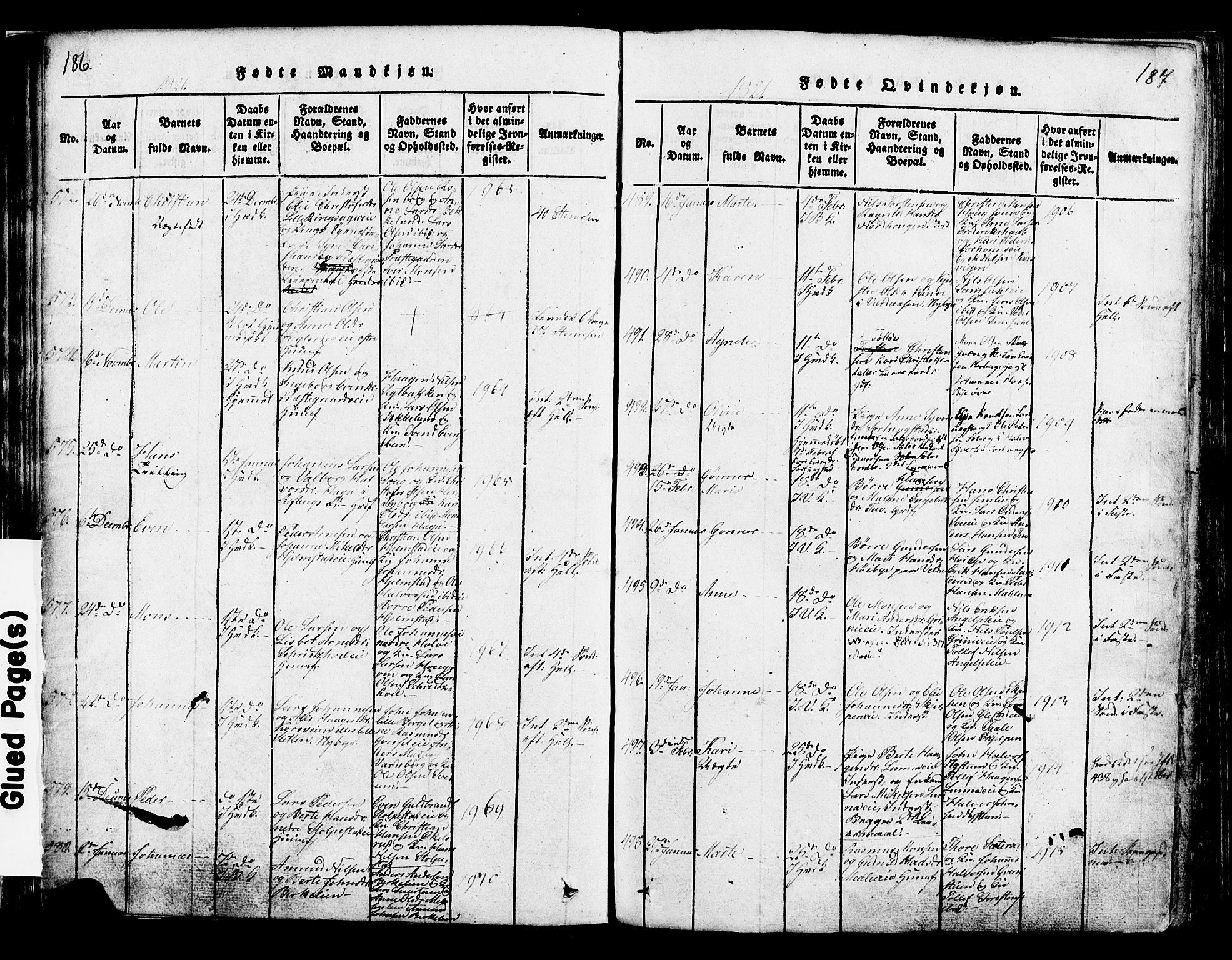 Ringsaker prestekontor, SAH/PREST-014/K/Ka/L0005: Parish register (official) no. 5, 1814-1826, p. 186-187