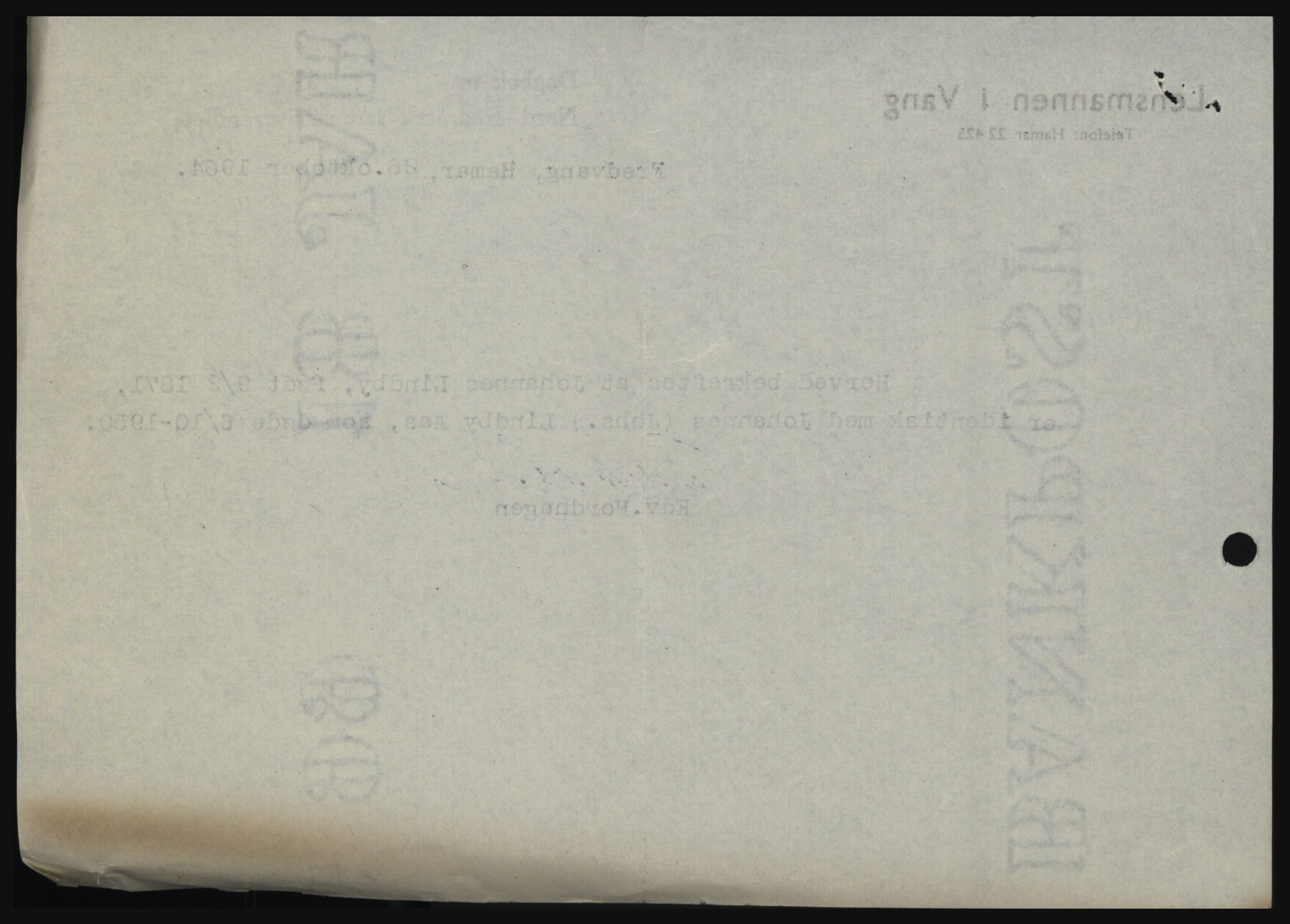 Nord-Hedmark sorenskriveri, SAH/TING-012/H/Hc/L0020: Mortgage book no. 20, 1964-1964, Diary no: : 5473/1964