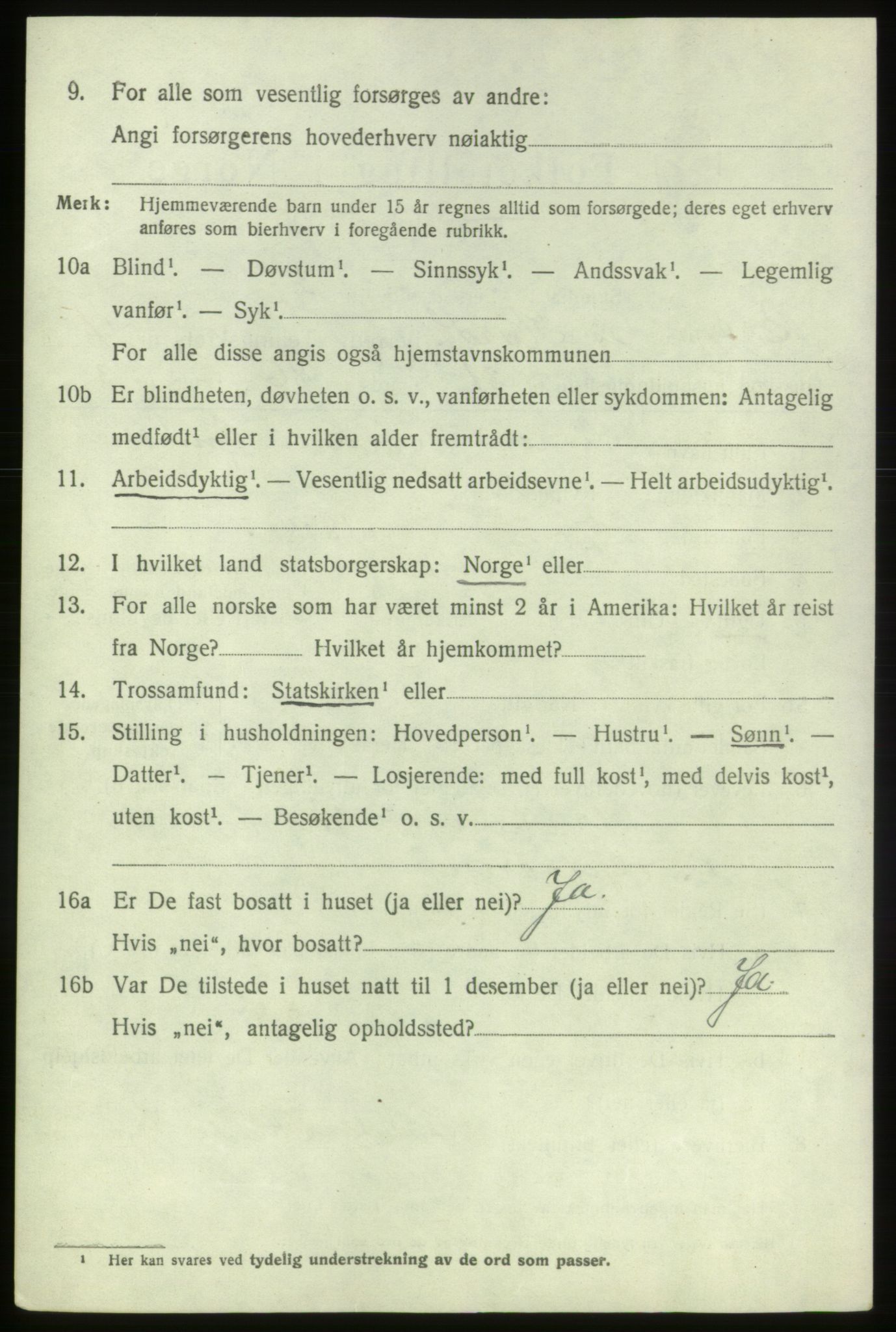 SAB, 1920 census for Bremnes, 1920, p. 2199