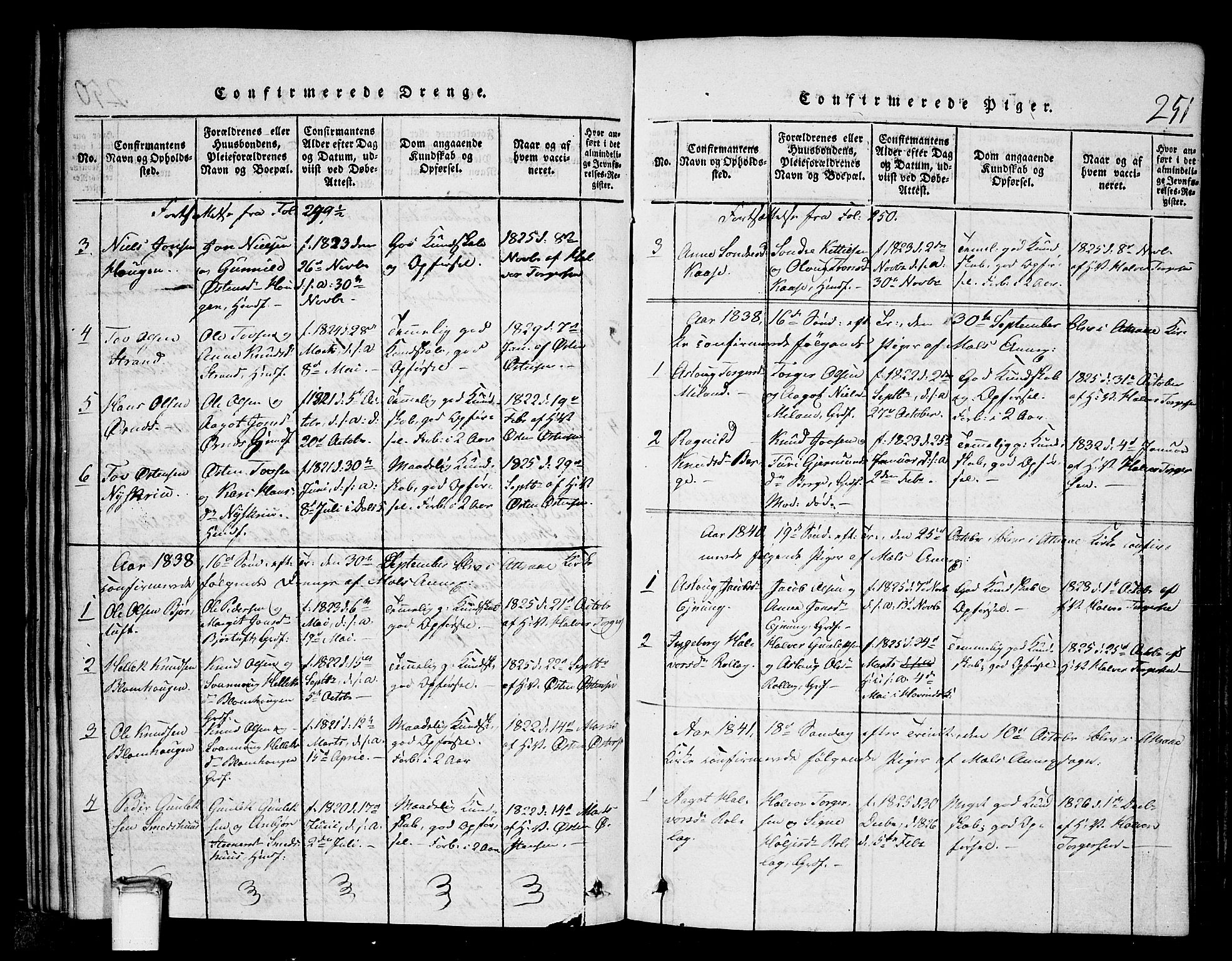 Tinn kirkebøker, SAKO/A-308/G/Gb/L0001: Parish register (copy) no. II 1 /1, 1815-1850, p. 251