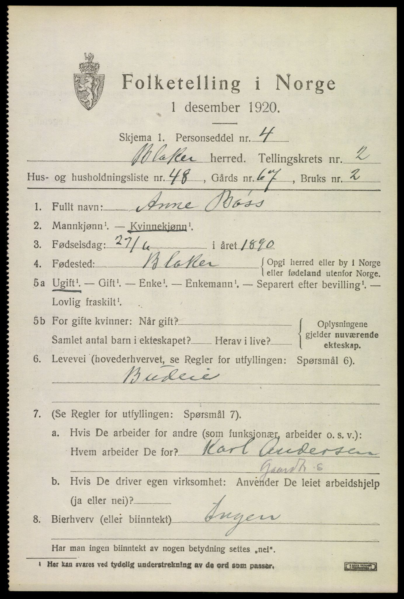 SAO, 1920 census for Blaker, 1920, p. 1989