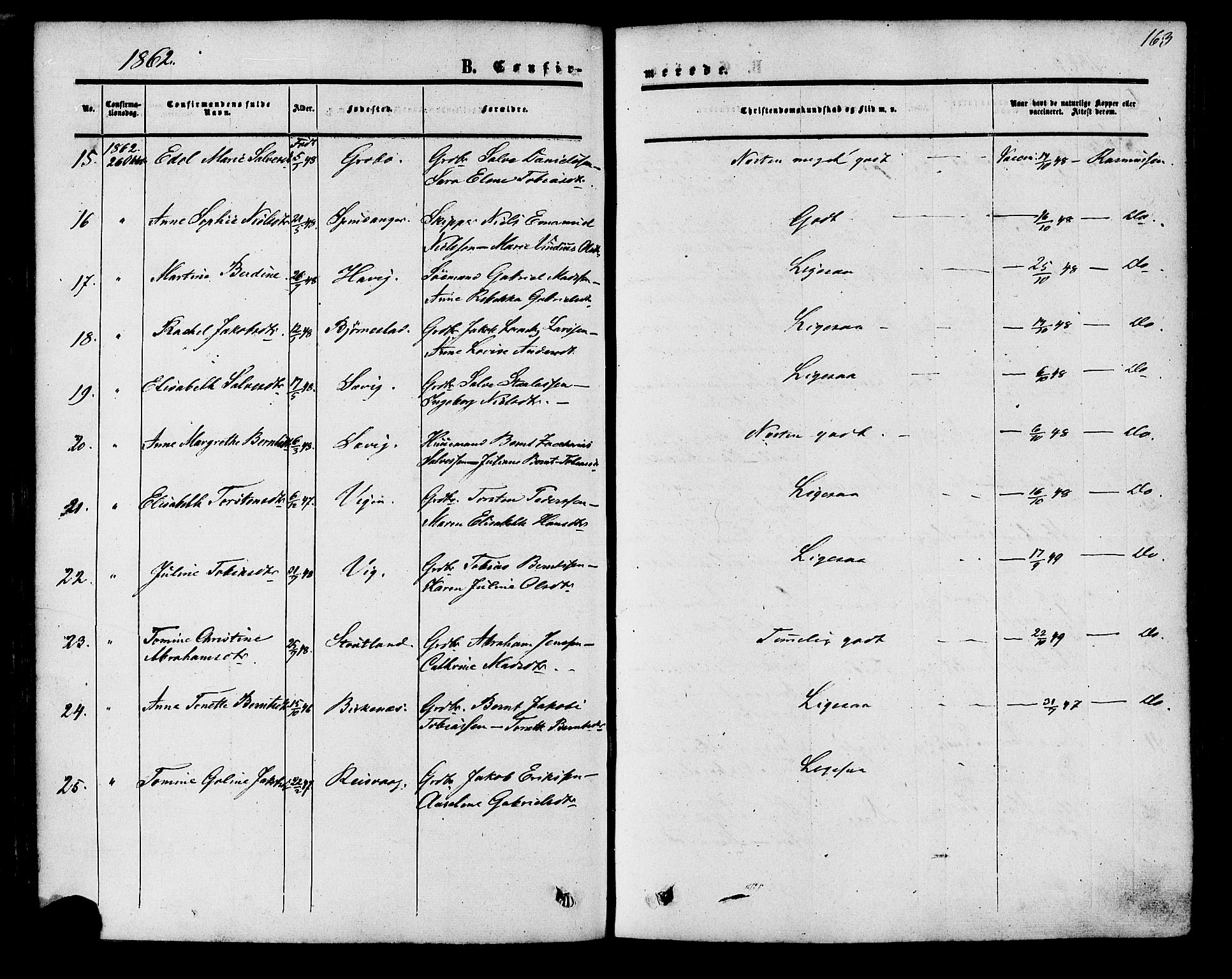 Herad sokneprestkontor, SAK/1111-0018/F/Fa/Fab/L0004: Parish register (official) no. A 4, 1853-1885, p. 163