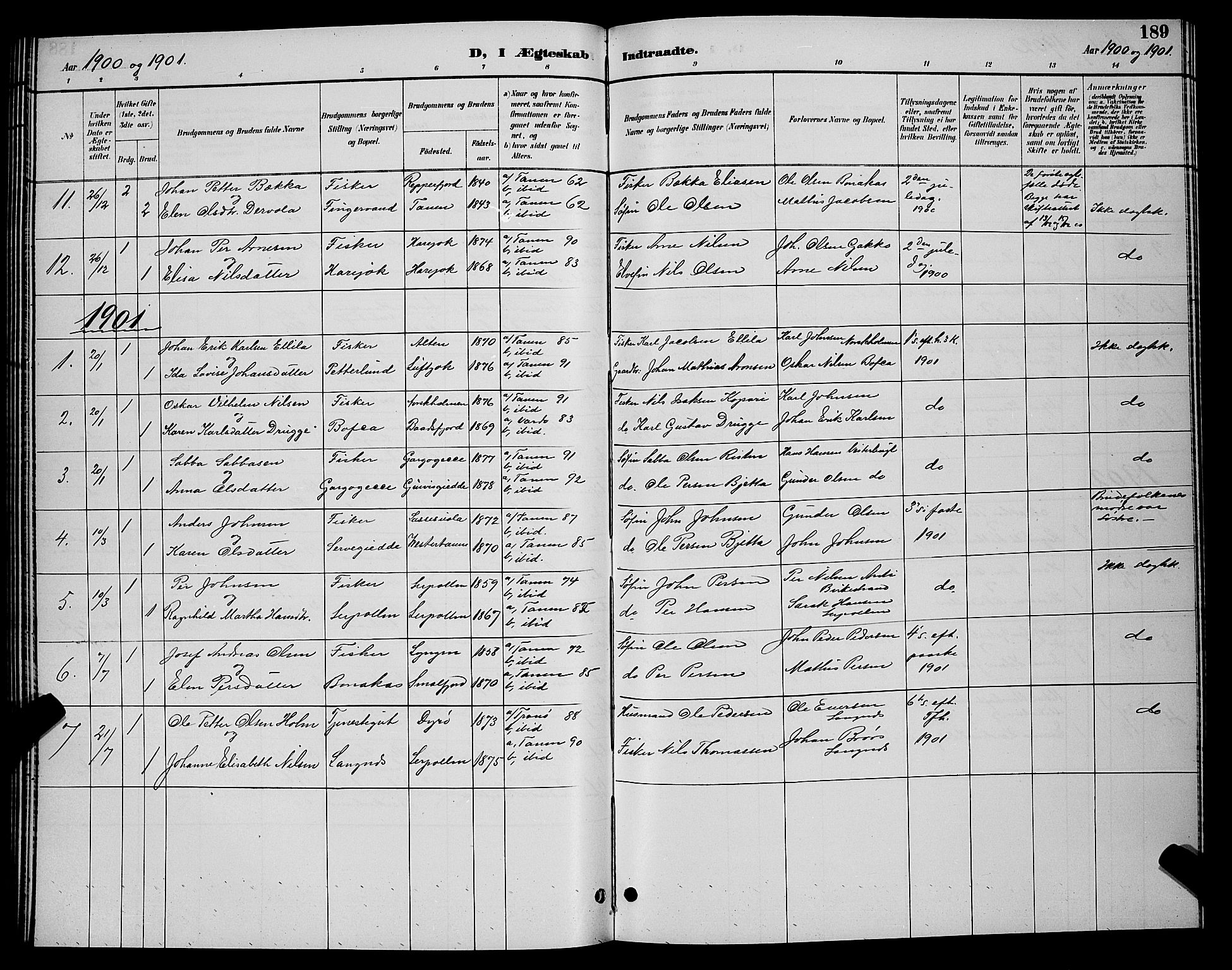 Tana sokneprestkontor, SATØ/S-1334/H/Hb/L0004klokker: Parish register (copy) no. 4, 1890-1903, p. 189