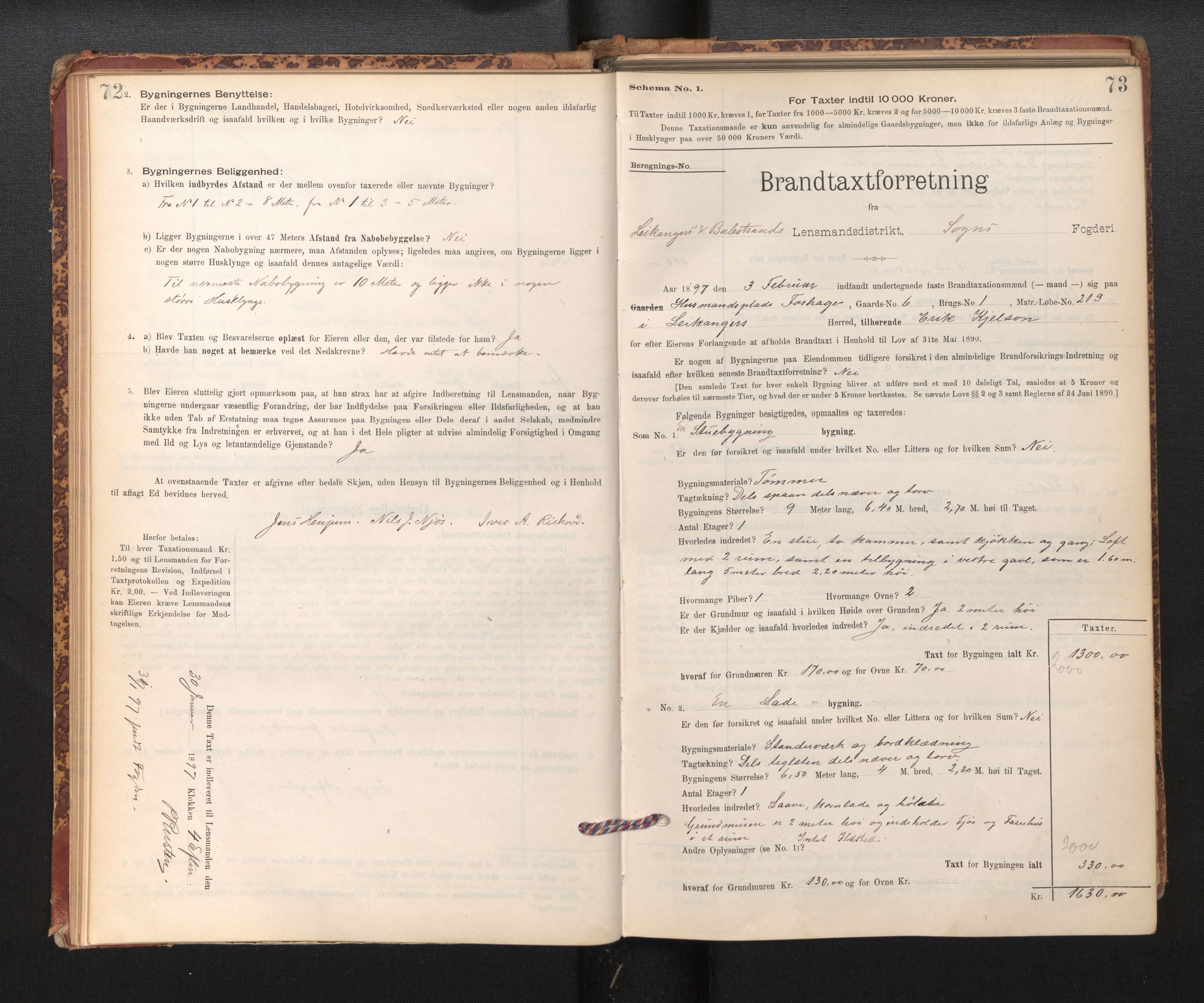 Lensmannen i Leikanger, AV/SAB-A-29201/0012/L0004: Branntakstprotokoll, skjematakst, 1894-1903, p. 72-73