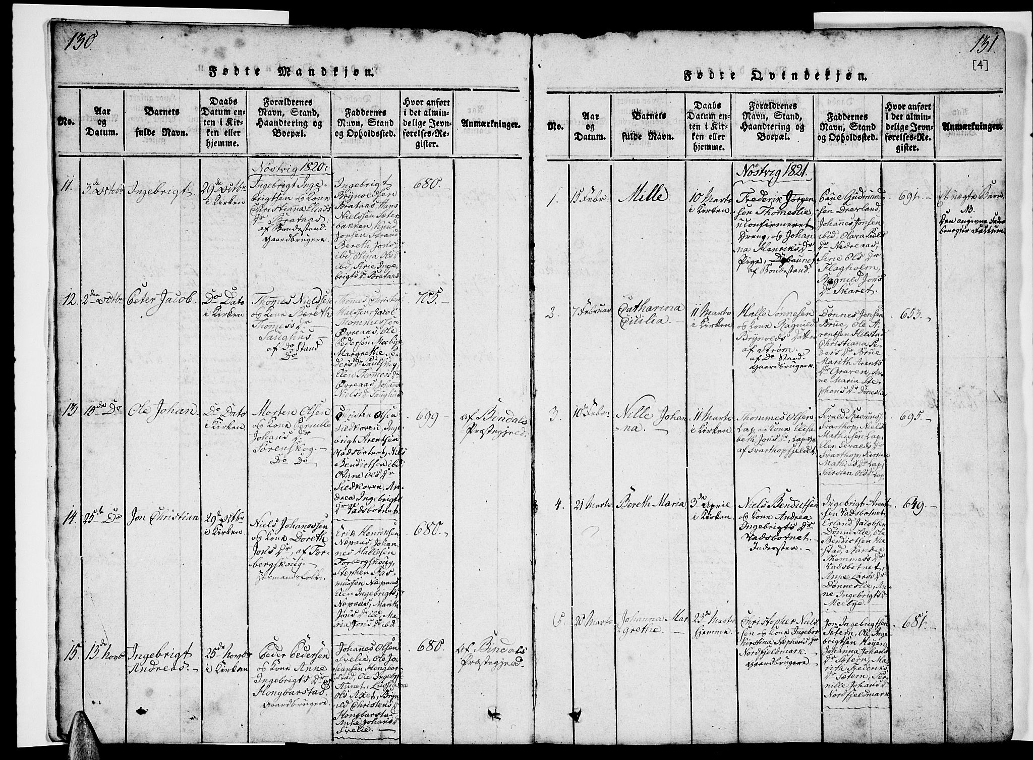Ministerialprotokoller, klokkerbøker og fødselsregistre - Nordland, SAT/A-1459/814/L0223: Parish register (official) no. 814A04, 1820-1833, p. 130-131
