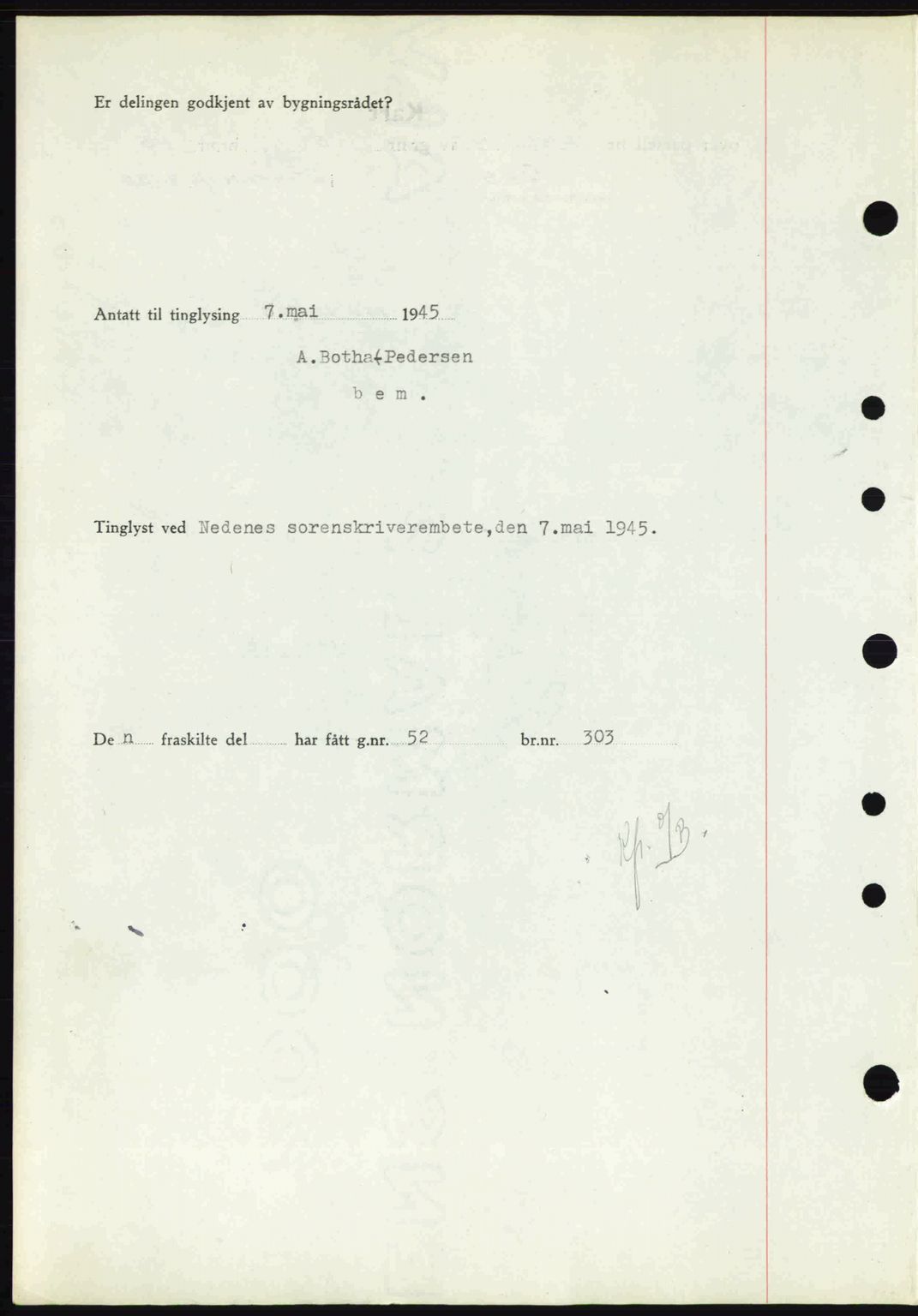 Nedenes sorenskriveri, AV/SAK-1221-0006/G/Gb/Gba/L0052: Mortgage book no. A6a, 1944-1945, Diary no: : 342/1945