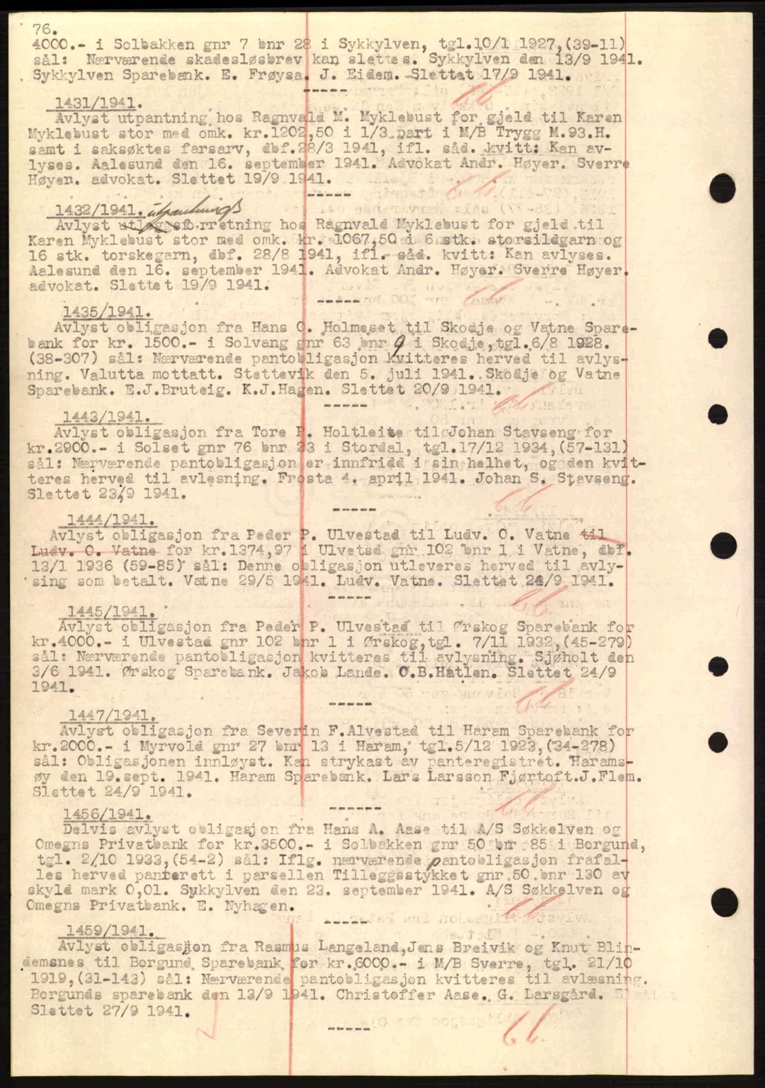 Nordre Sunnmøre sorenskriveri, SAT/A-0006/1/2/2C/2Ca: Mortgage book no. B1-6, 1938-1942, Diary no: : 1431/1941