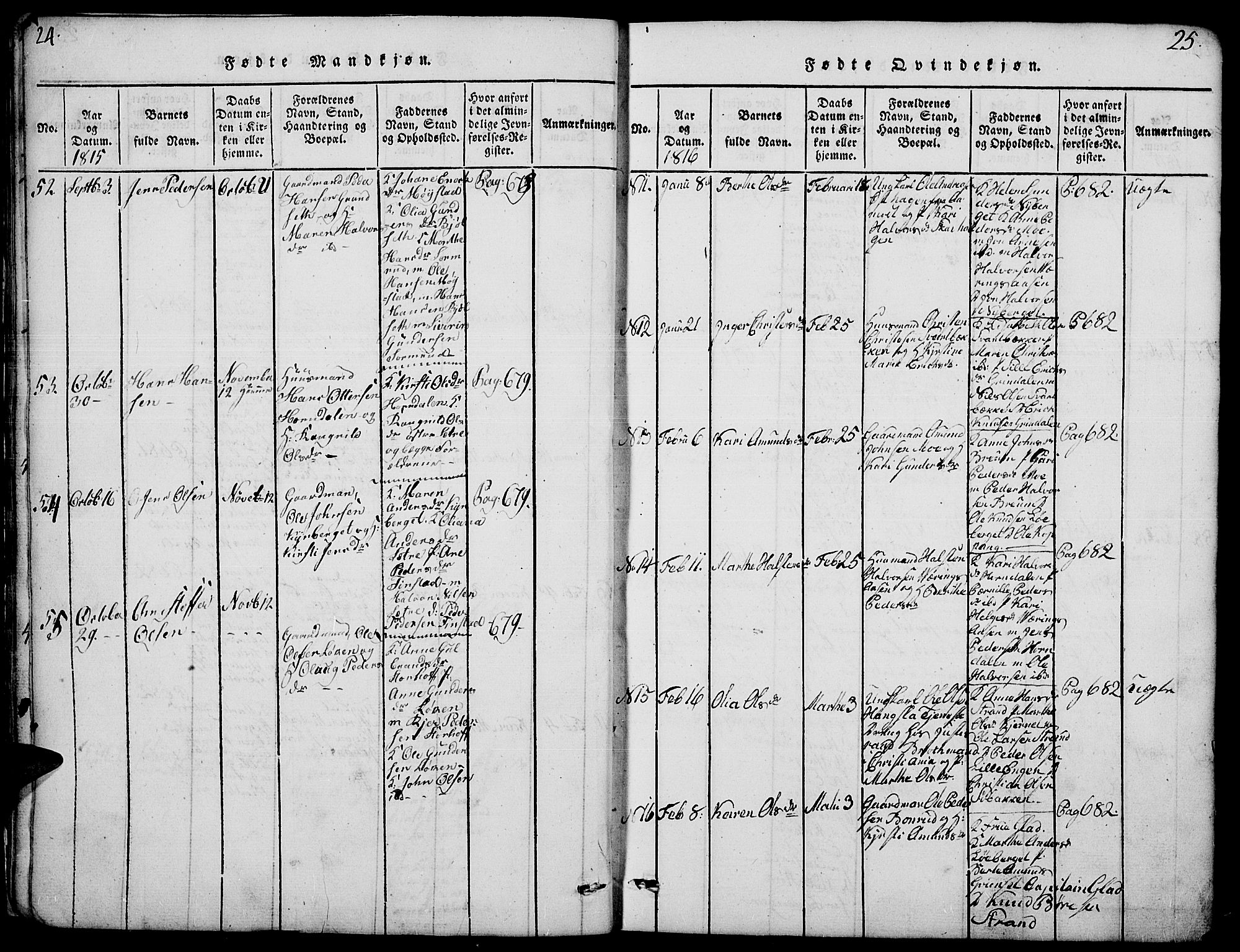 Elverum prestekontor, AV/SAH-PREST-044/H/Ha/Hab/L0001: Parish register (copy) no. 1, 1815-1829, p. 24-25