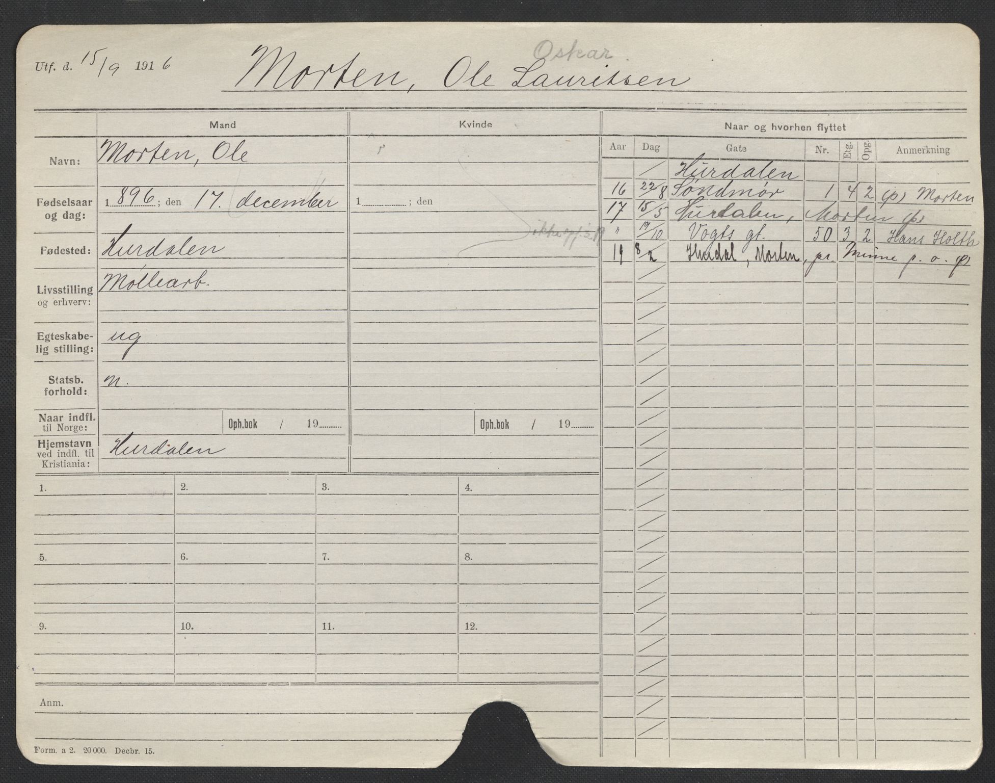 Oslo folkeregister, Registerkort, AV/SAO-A-11715/F/Fa/Fac/L0007: Menn, 1906-1914, p. 876a