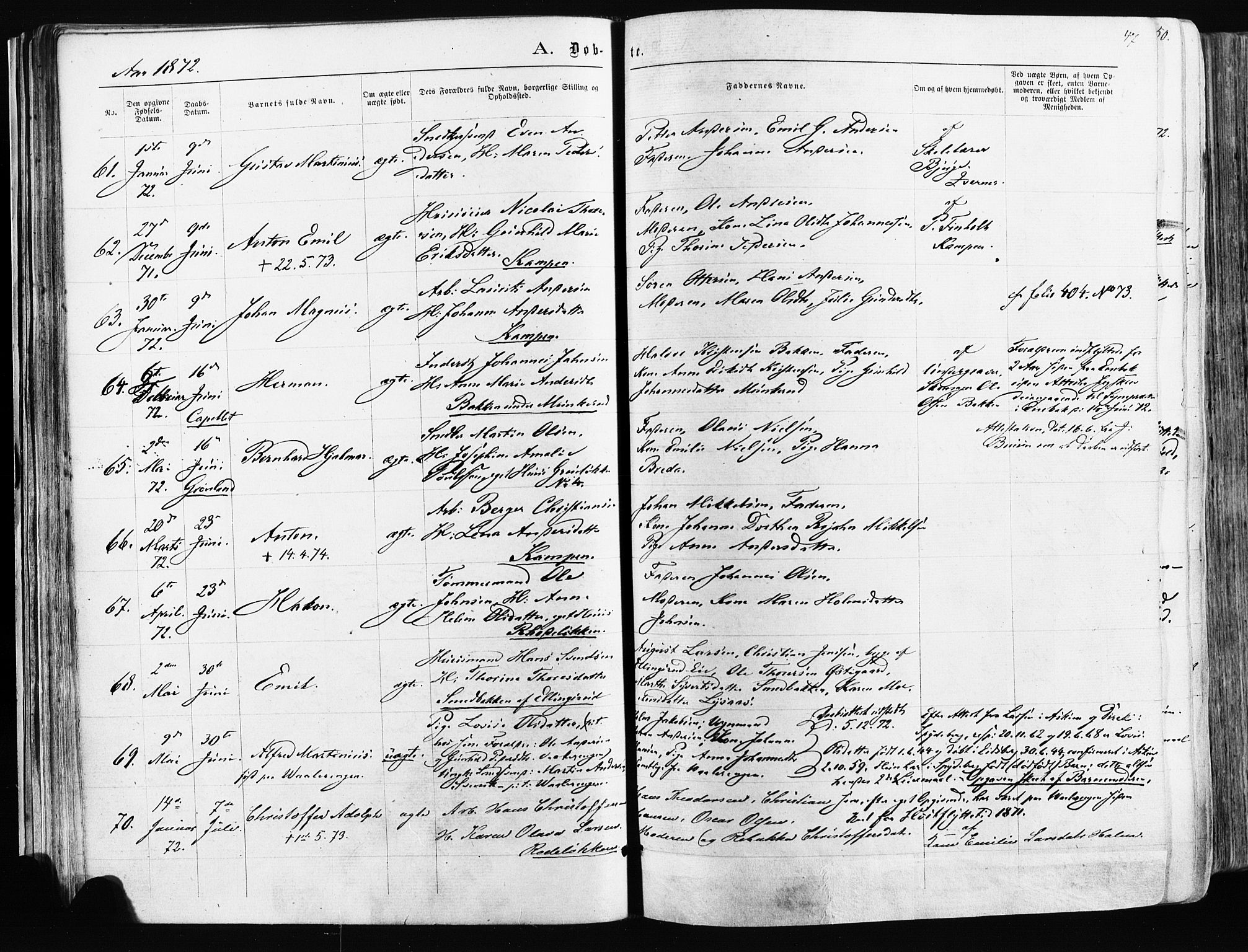 Østre Aker prestekontor Kirkebøker, AV/SAO-A-10840/F/Fa/L0003: Parish register (official) no. I 3, 1869-1875, p. 47