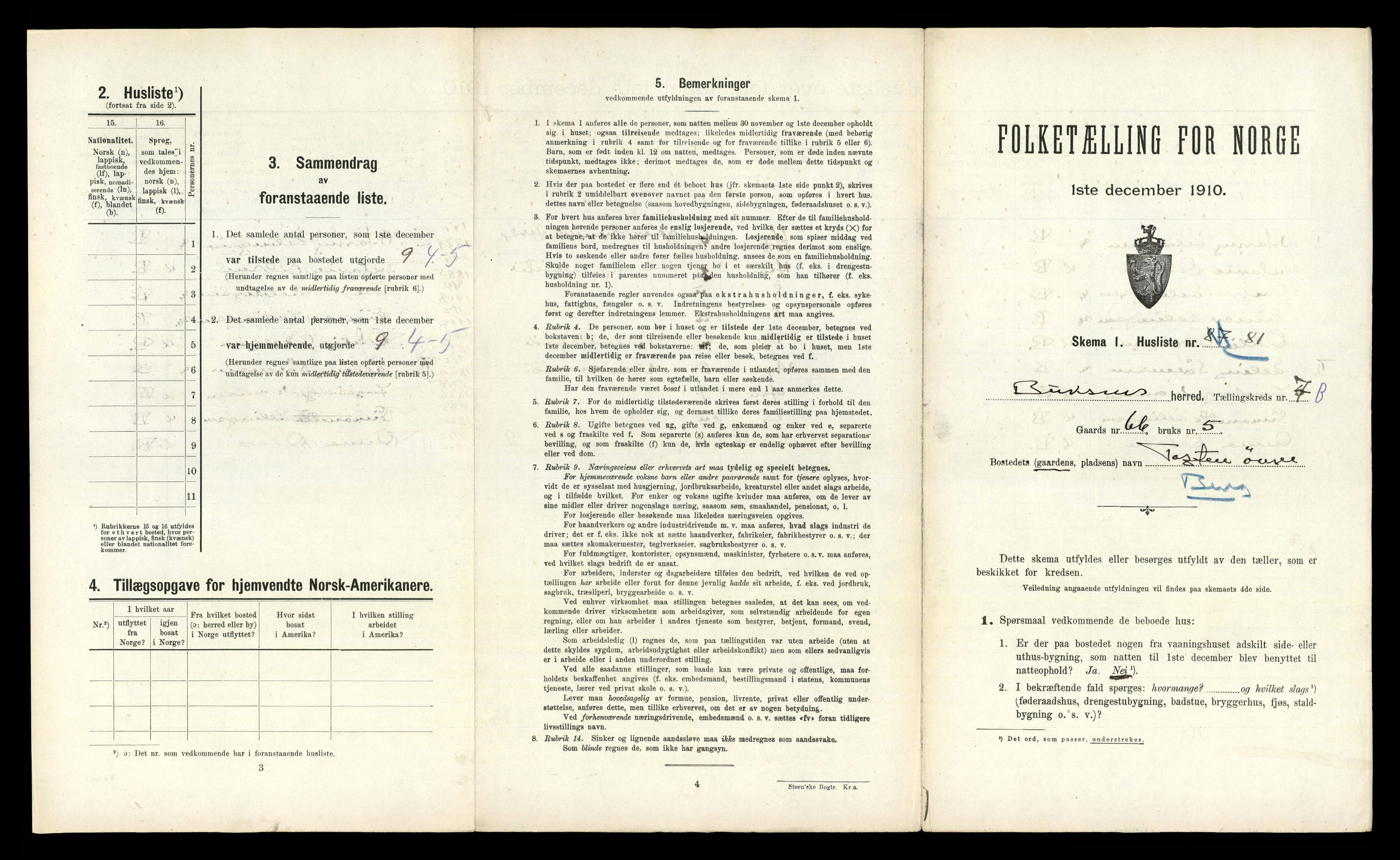 RA, 1910 census for Buksnes, 1910, p. 1156