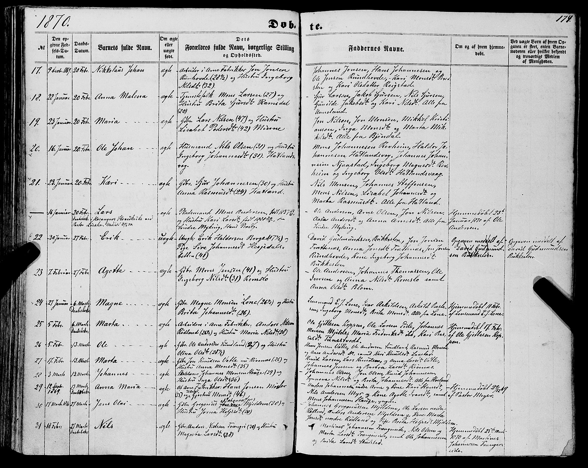 Haus sokneprestembete, AV/SAB-A-75601/H/Haa: Parish register (official) no. A 17, 1858-1870, p. 174