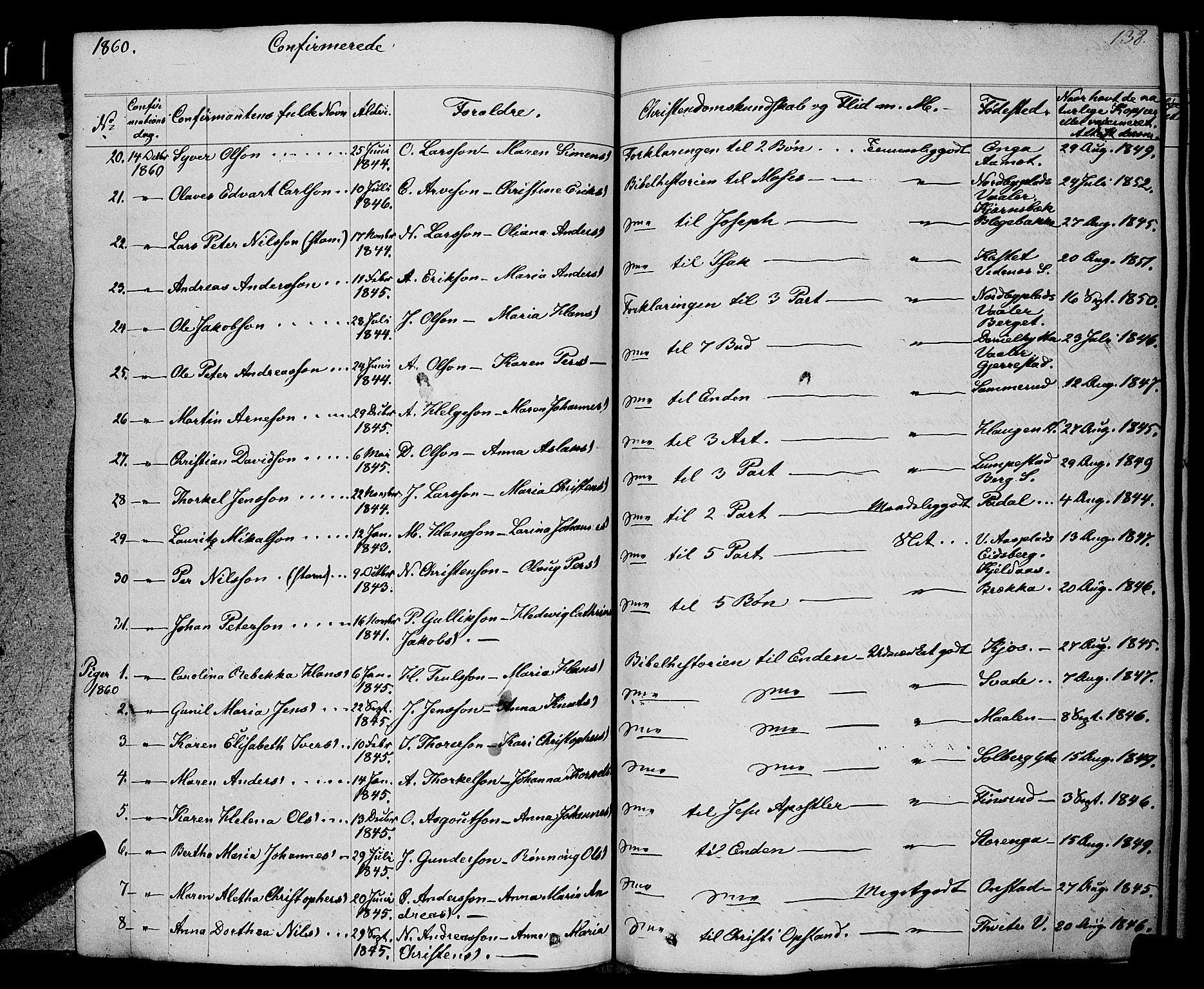 Skiptvet prestekontor Kirkebøker, SAO/A-20009/F/Fa/L0006: Parish register (official) no. 6, 1839-1860, p. 138