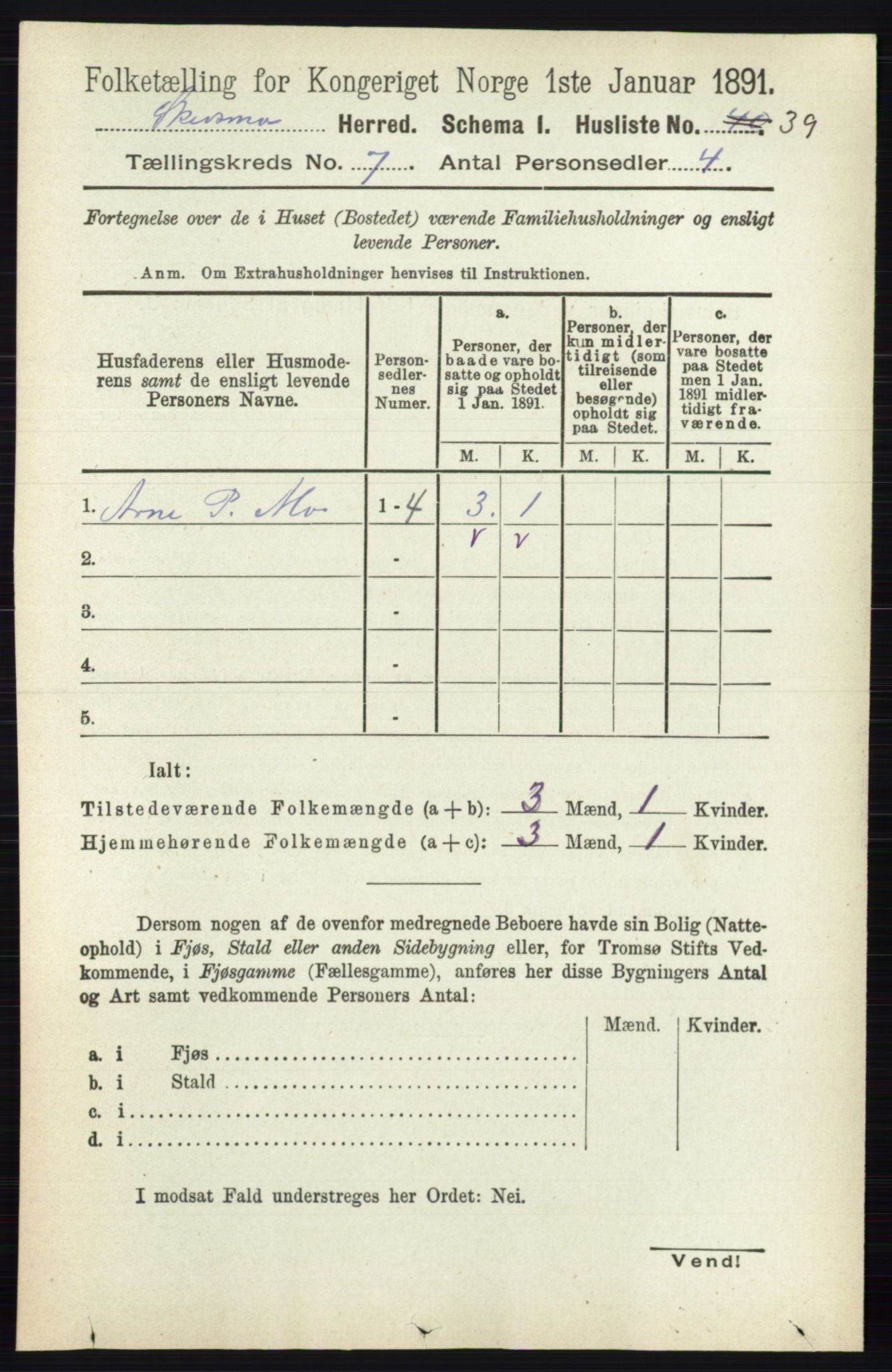 RA, 1891 census for 0231 Skedsmo, 1891, p. 3305