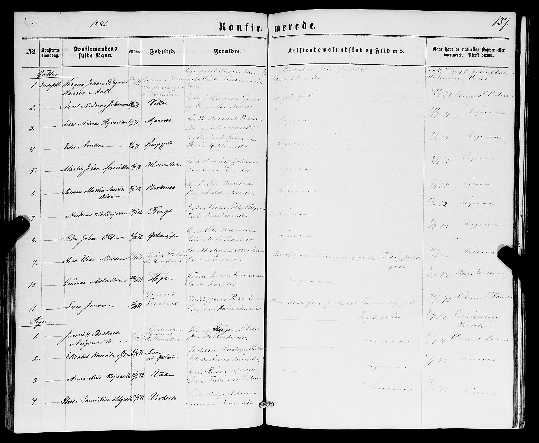 Sveio Sokneprestembete, AV/SAB-A-78501/H/Hab: Parish register (copy) no. B 1, 1864-1886, p. 137