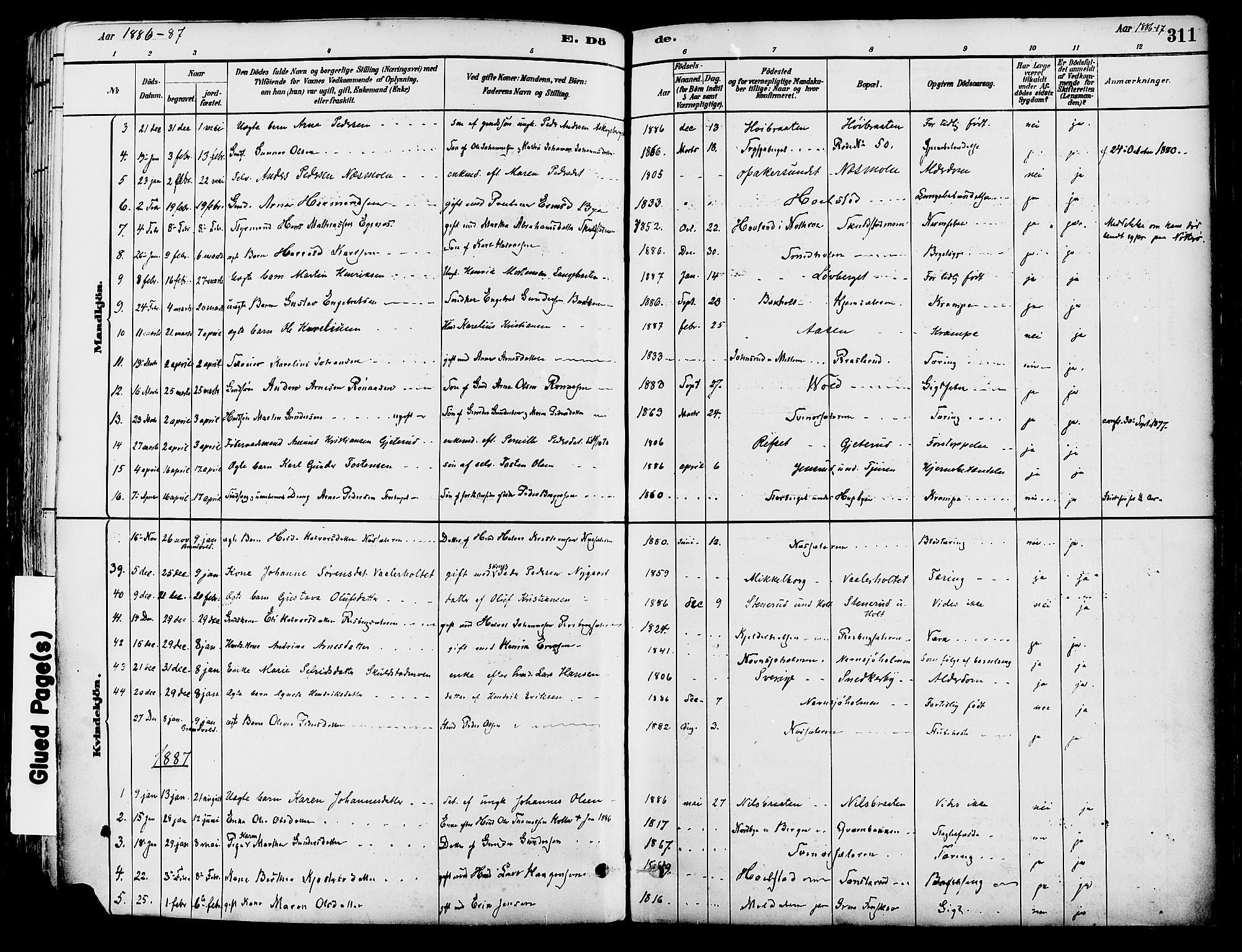 Grue prestekontor, AV/SAH-PREST-036/H/Ha/Haa/L0012: Parish register (official) no. 12, 1881-1897, p. 311