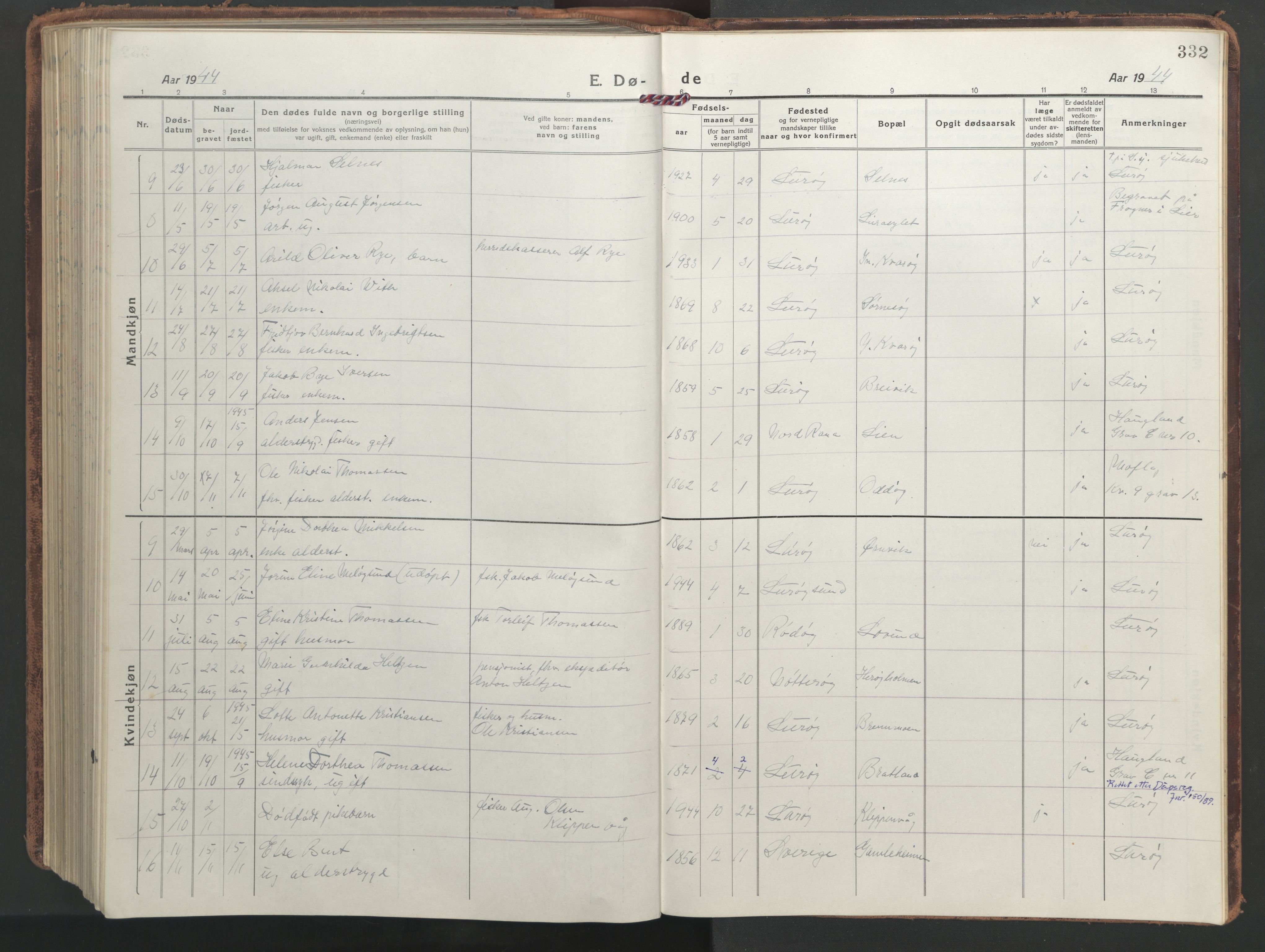 Ministerialprotokoller, klokkerbøker og fødselsregistre - Nordland, AV/SAT-A-1459/839/L0574: Parish register (copy) no. 839C04, 1918-1950, p. 332