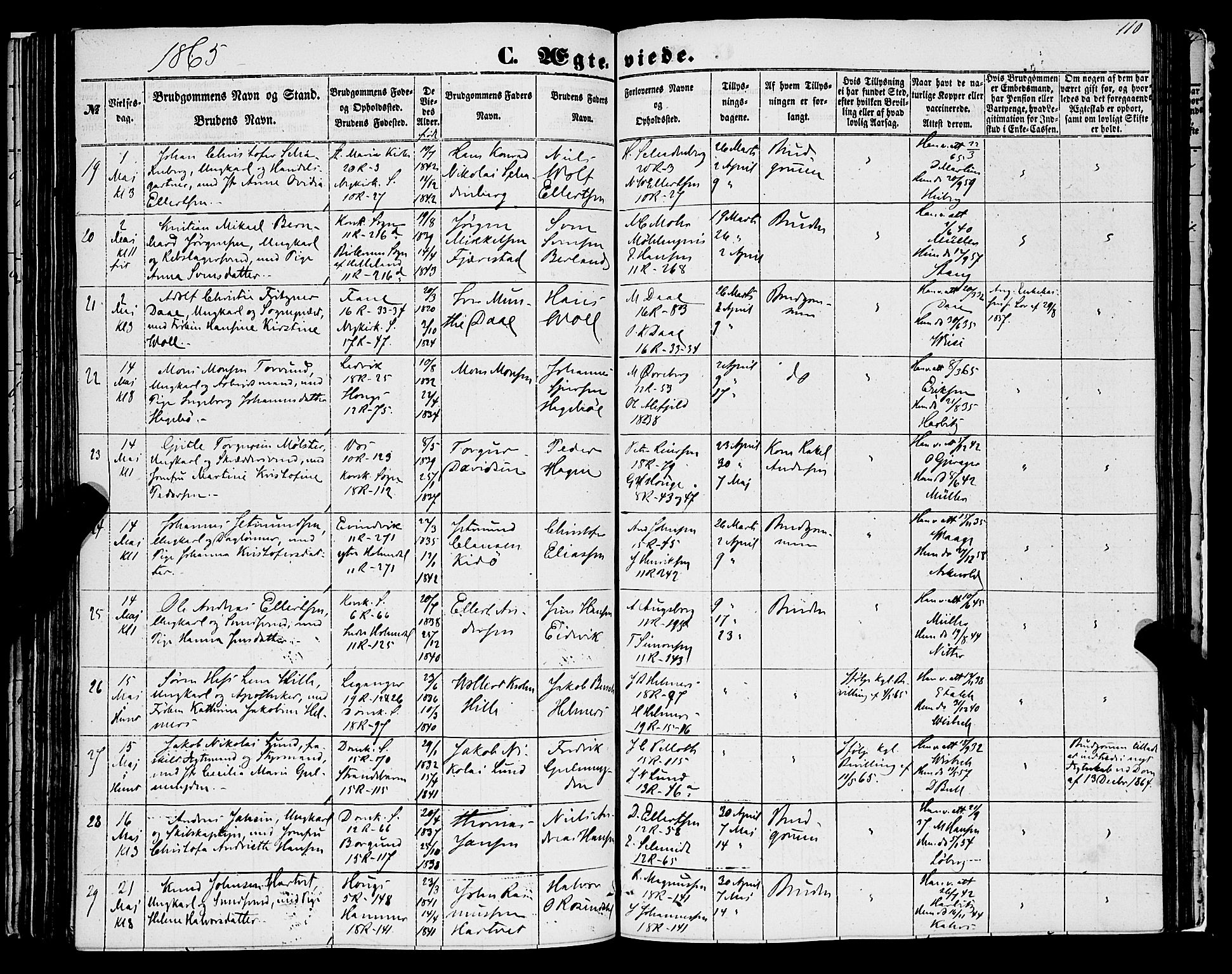 Domkirken sokneprestembete, AV/SAB-A-74801/H/Haa/L0034: Parish register (official) no. D 2, 1853-1874, p. 110