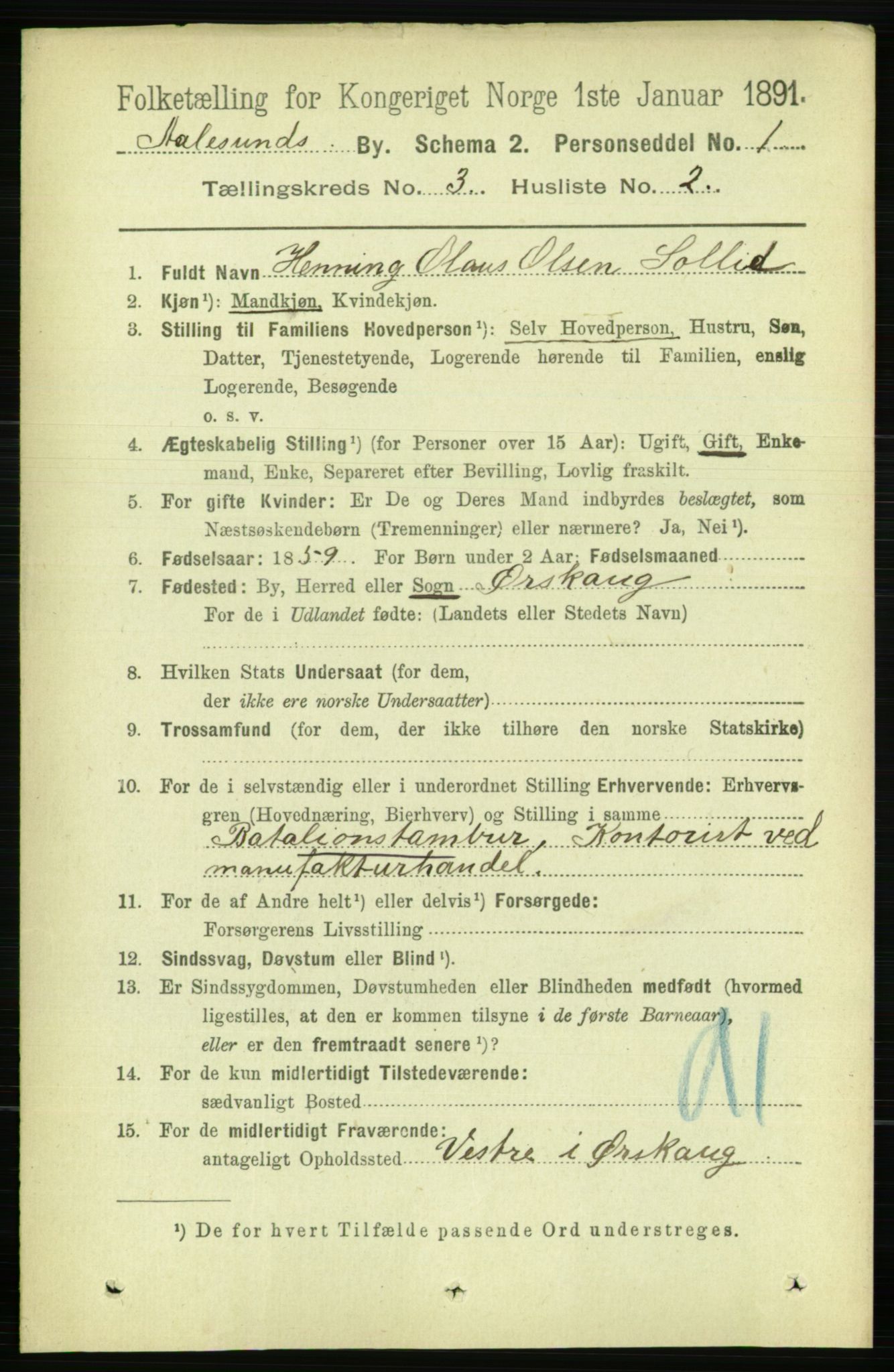 RA, 1891 census for 1501 Ålesund, 1891, p. 2279