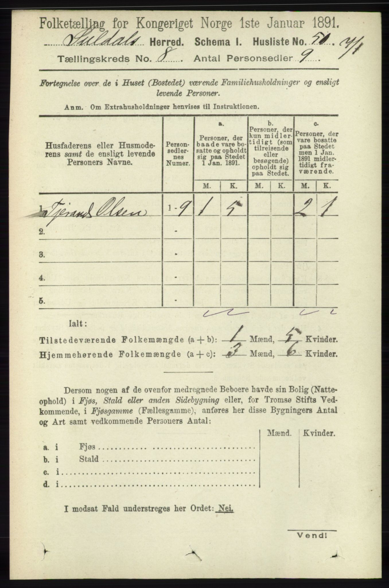 RA, 1891 census for 1134 Suldal, 1891, p. 2288