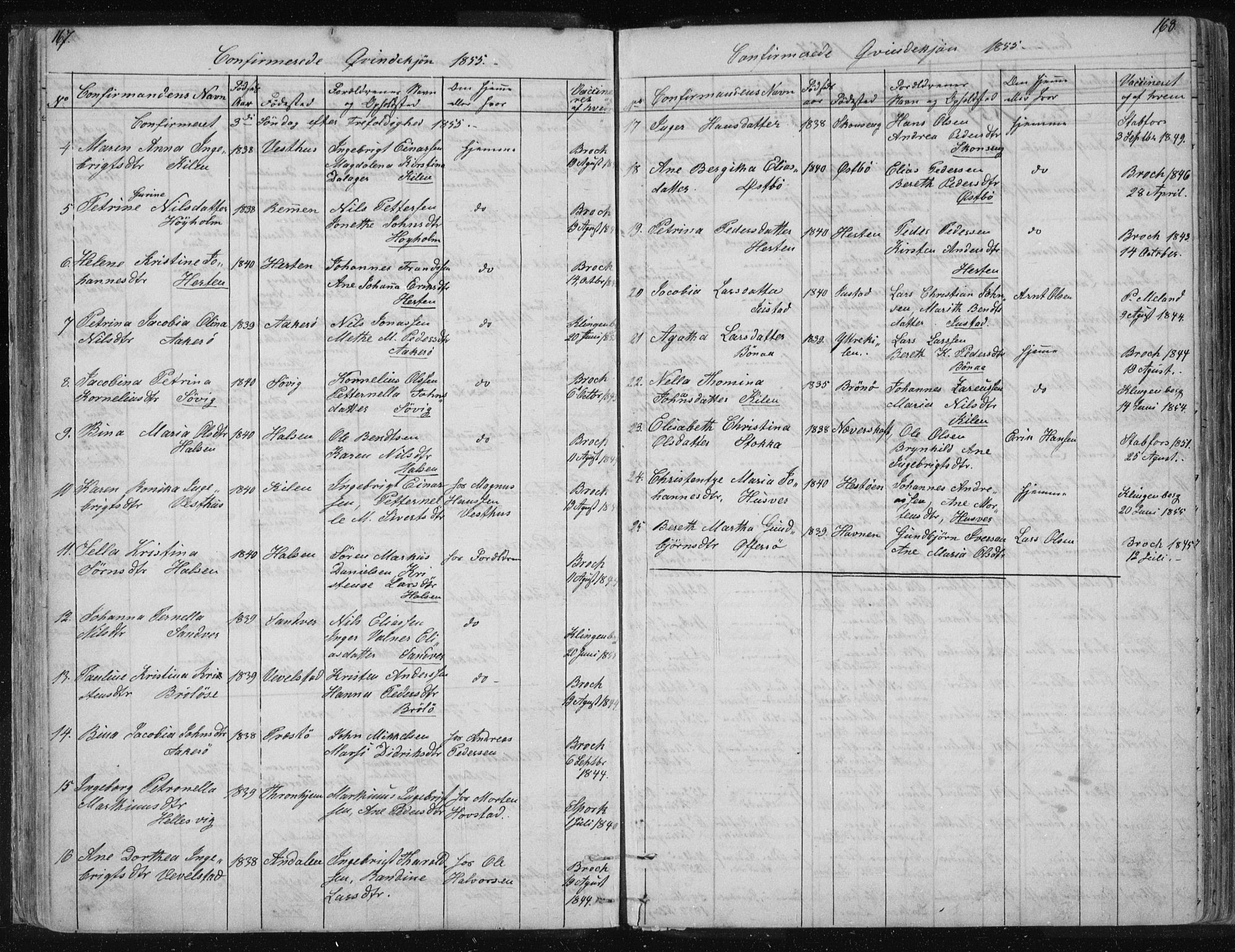 Ministerialprotokoller, klokkerbøker og fødselsregistre - Nordland, AV/SAT-A-1459/817/L0266: Parish register (copy) no. 817C01, 1841-1869, p. 167-168