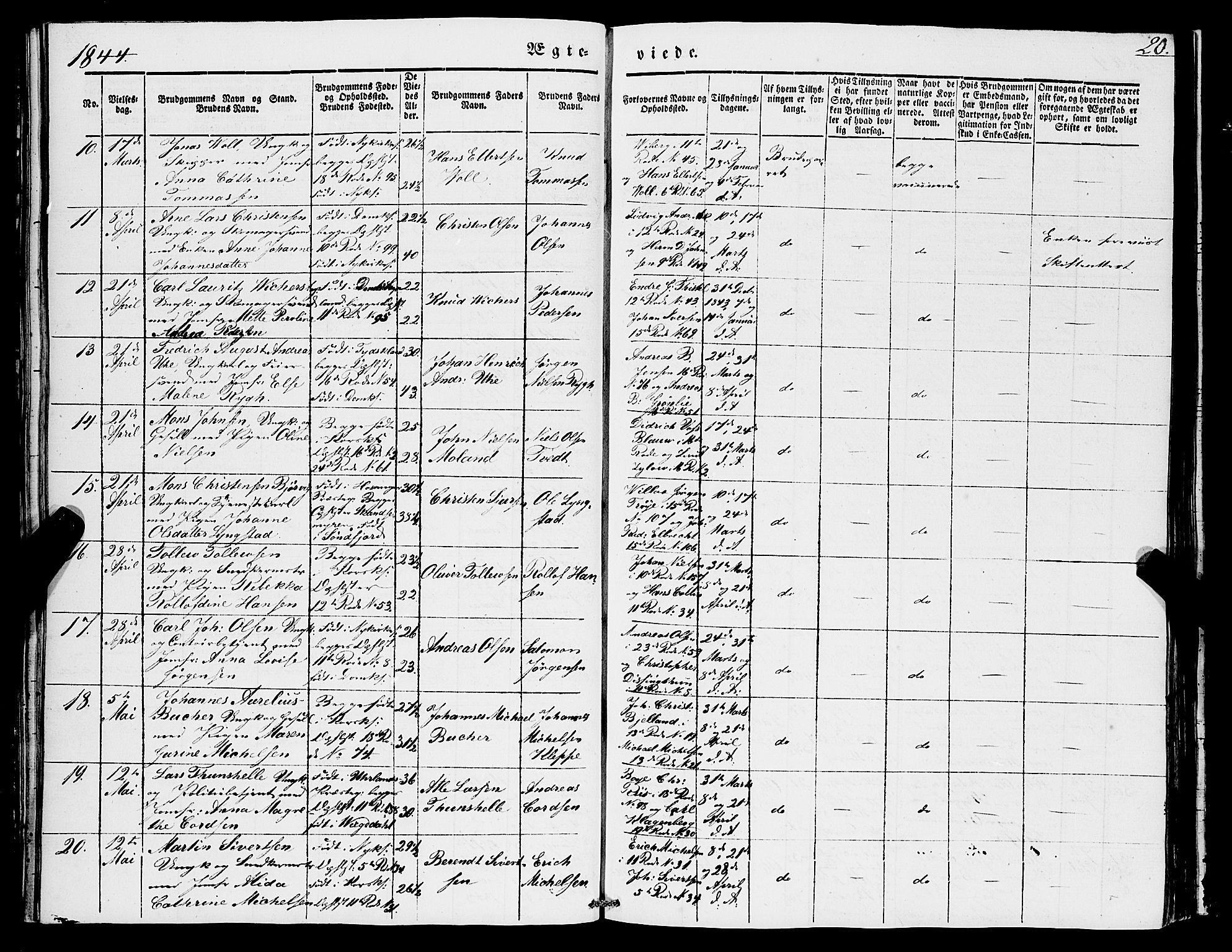 Domkirken sokneprestembete, AV/SAB-A-74801/H/Haa/L0033: Parish register (official) no. D 1, 1841-1853, p. 20