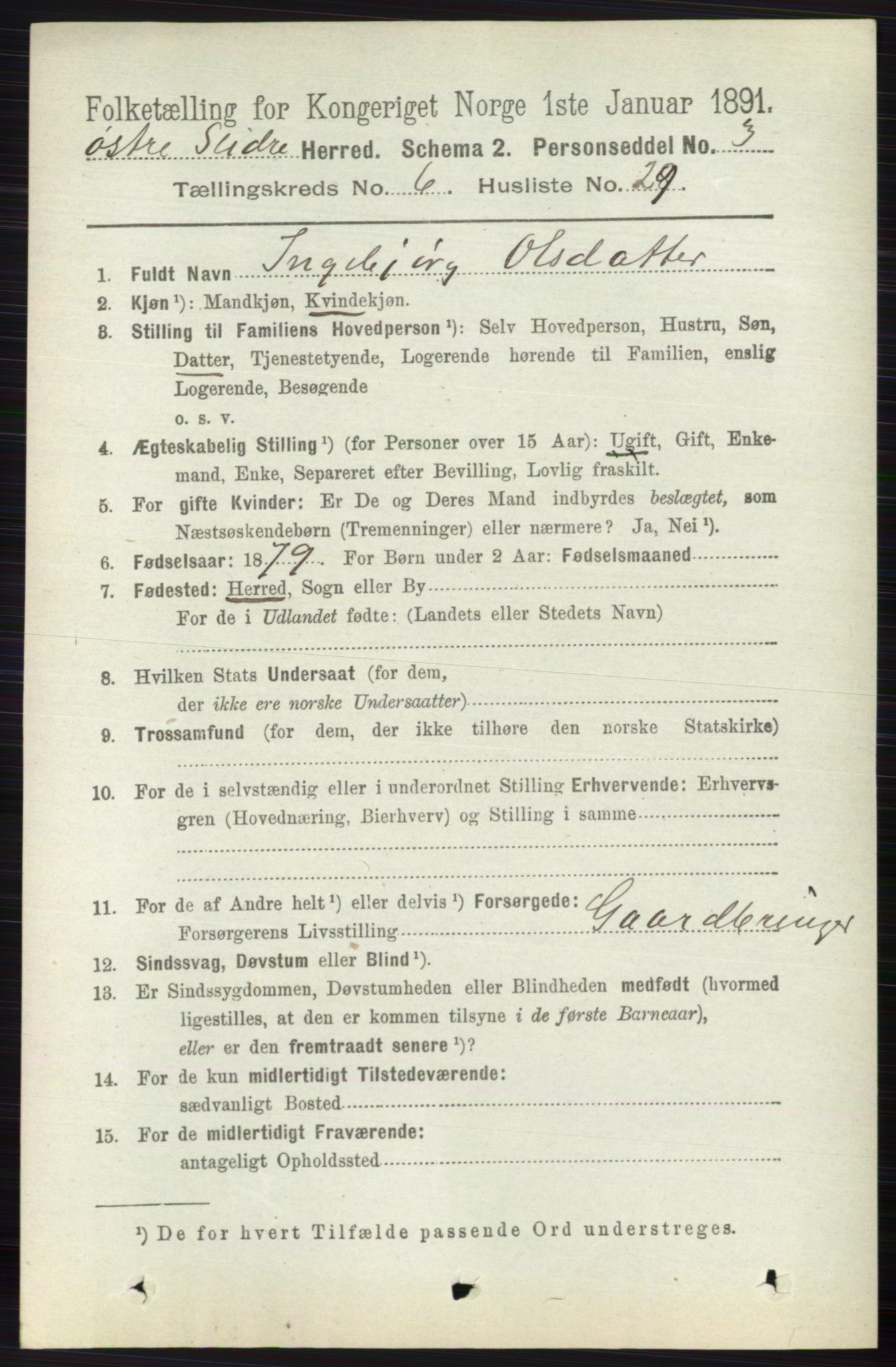 RA, 1891 census for 0544 Øystre Slidre, 1891, p. 1955