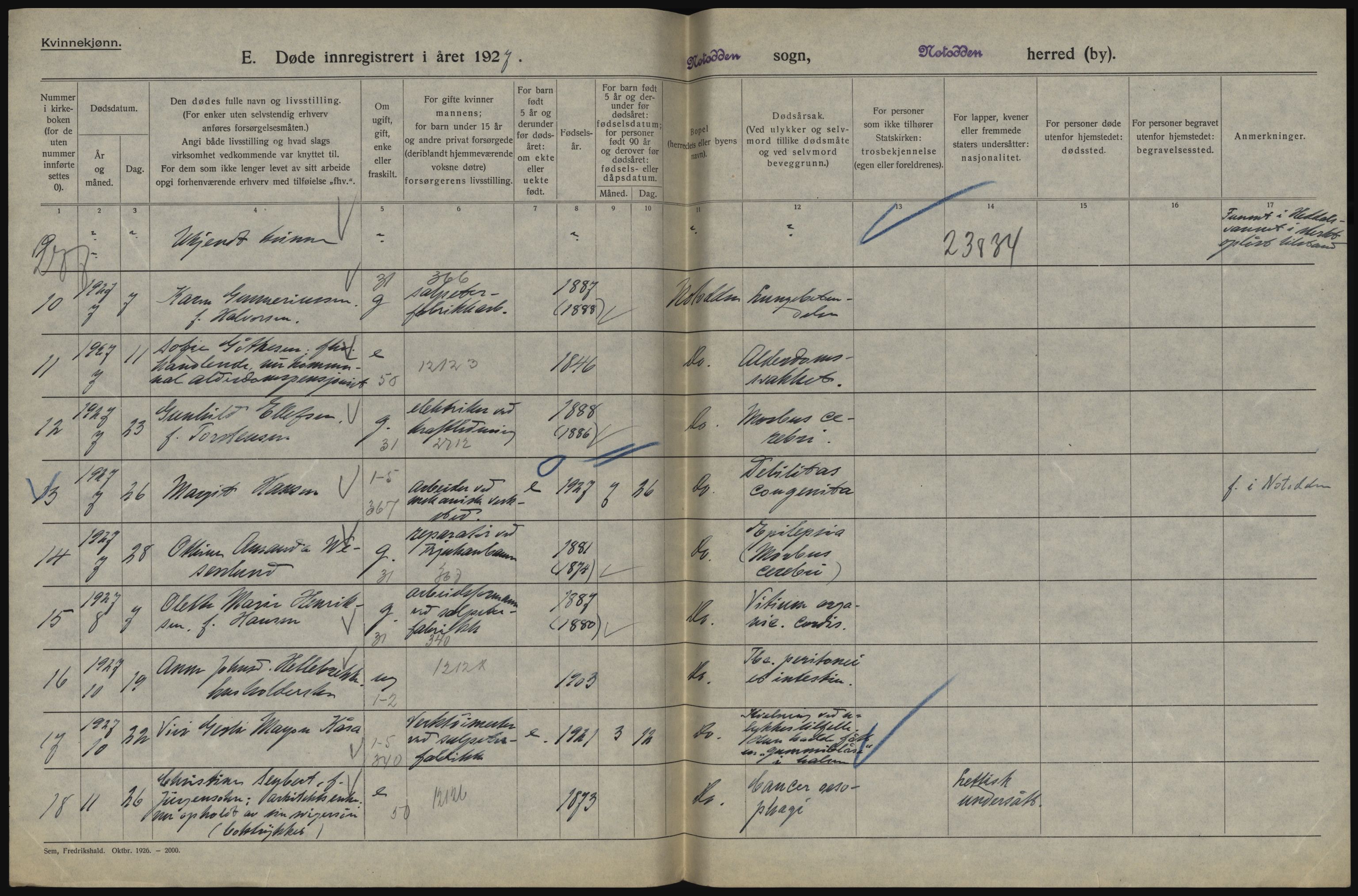 Statistisk sentralbyrå, Sosiodemografiske emner, Befolkning, AV/RA-S-2228/D/Df/Dfc/Dfcg/L0020: Telemark fylke: Gifte, døde. Bygder og byer., 1927, p. 294