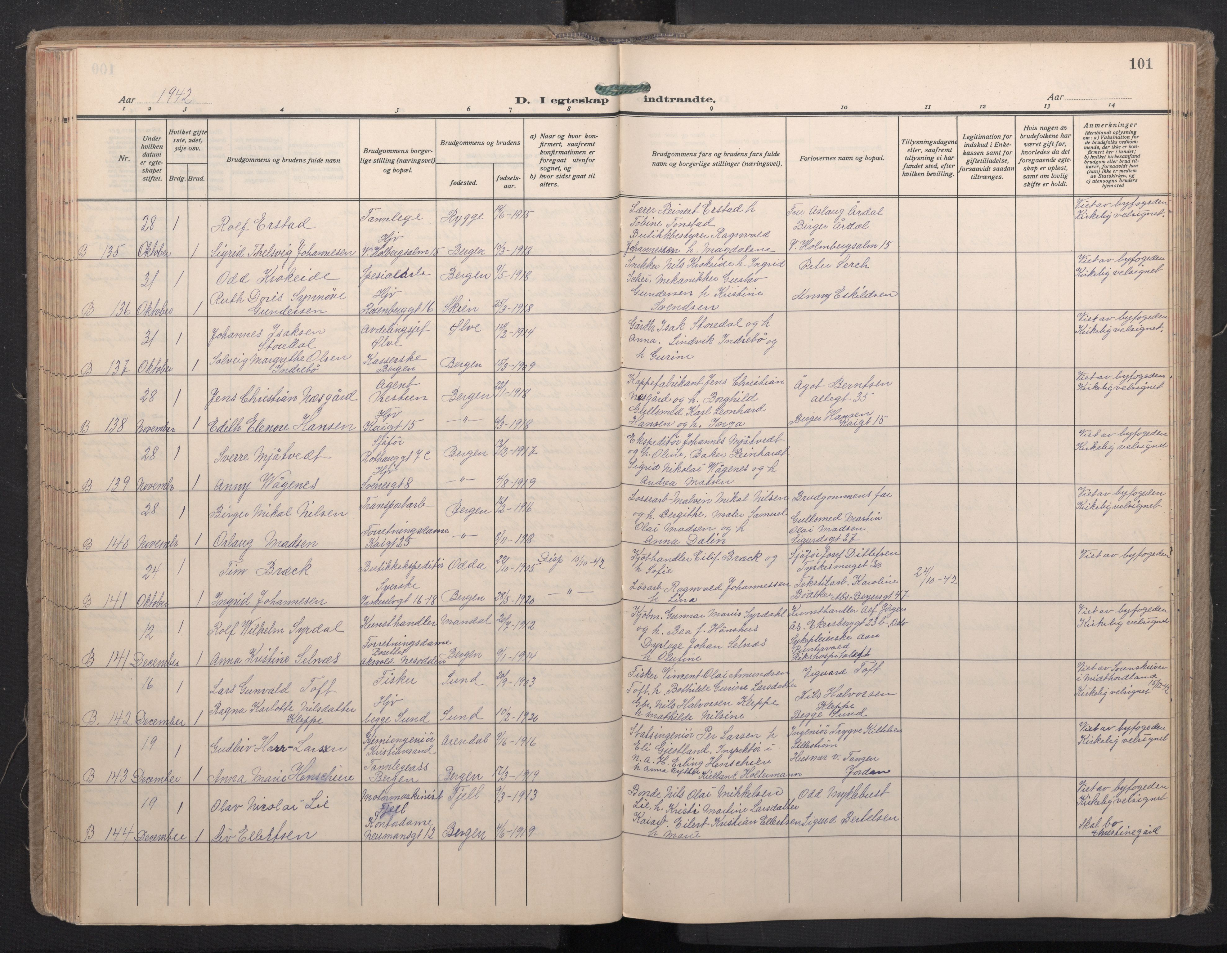 Domkirken sokneprestembete, SAB/A-74801/H/Haa: Parish register (official) no. D 7, 1937-1950, p. 100b-101a