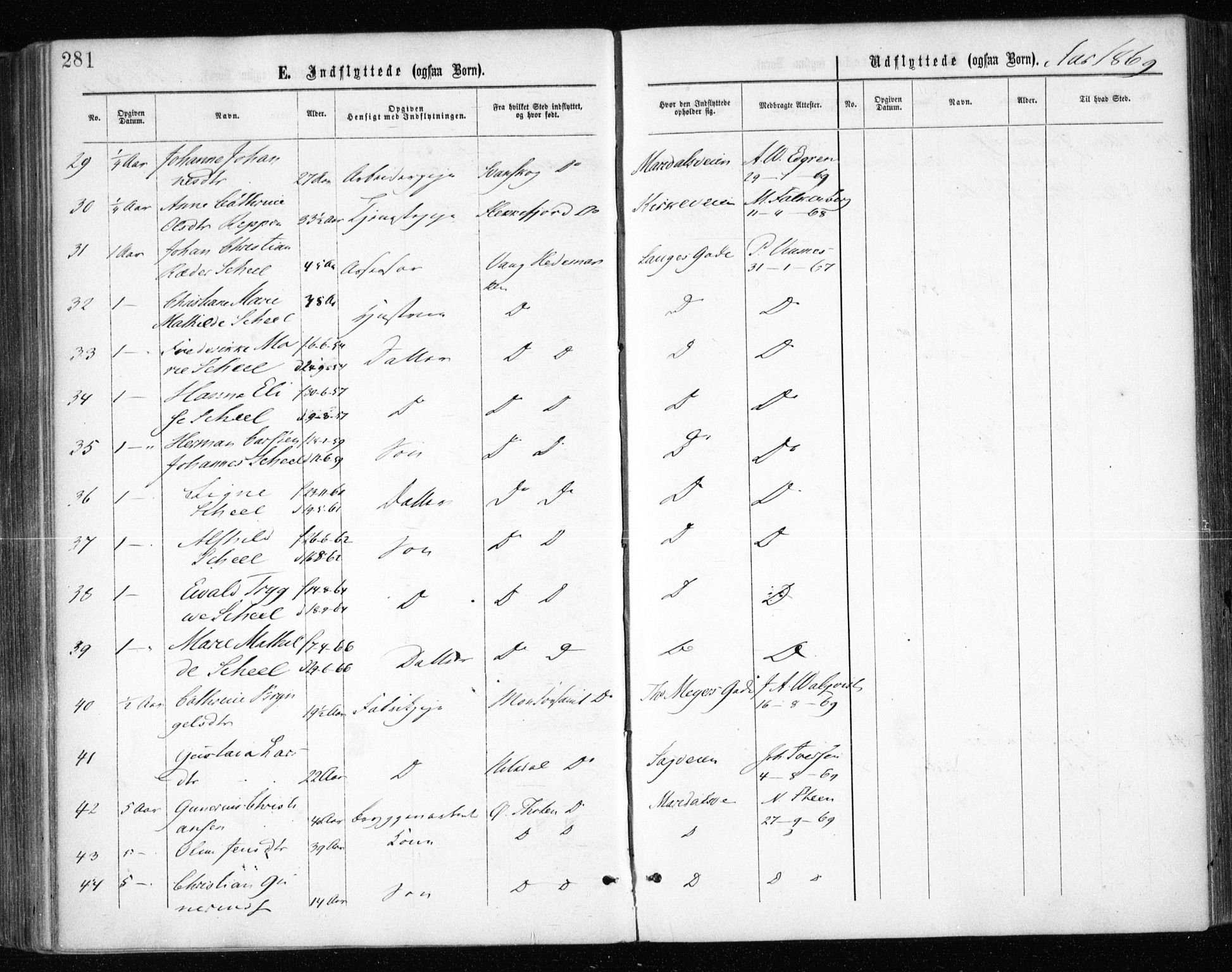 Gamle Aker prestekontor Kirkebøker, AV/SAO-A-10617a/F/L0003: Parish register (official) no. 3, 1865-1873, p. 281