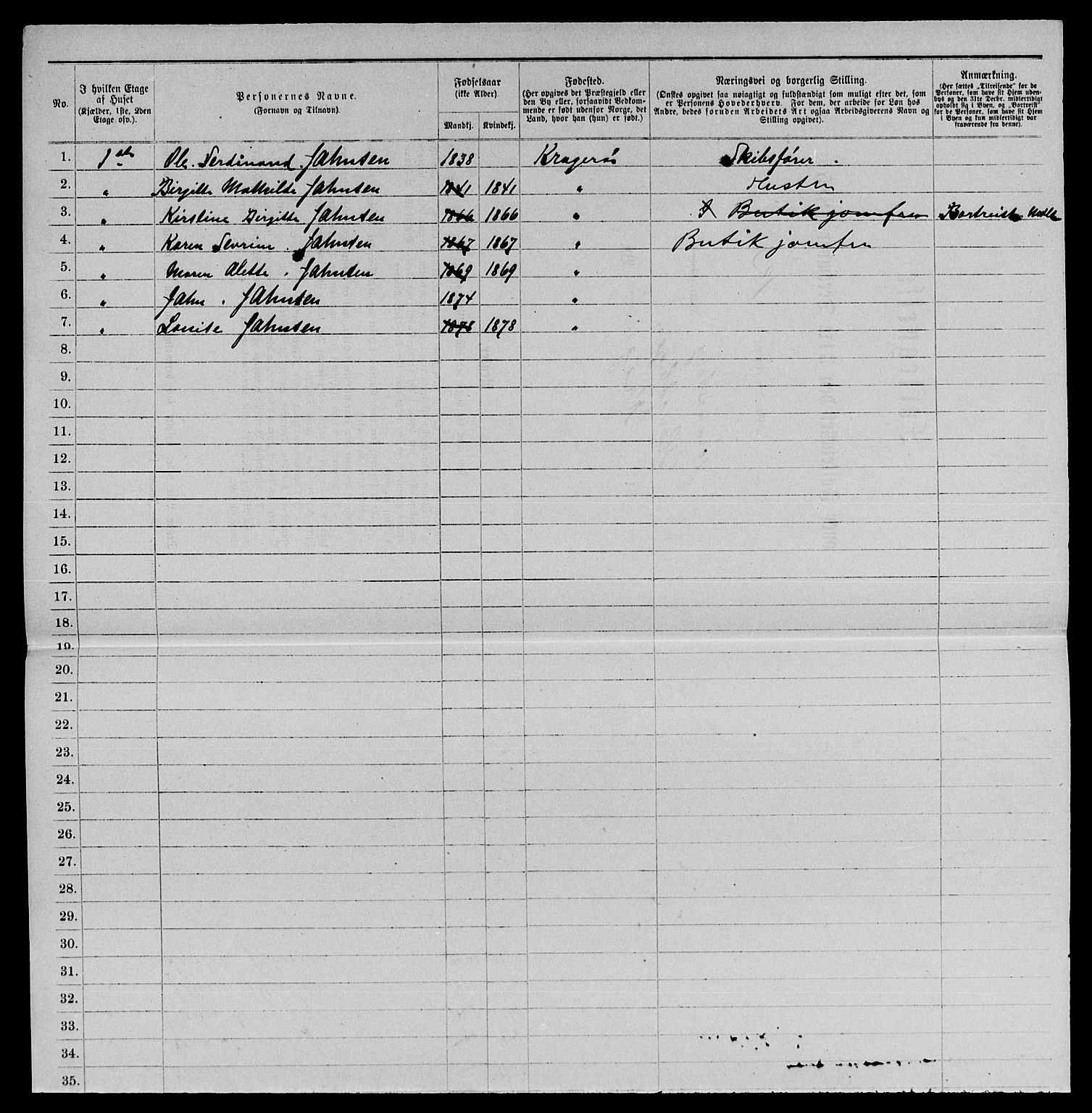 SAKO, 1885 census for 0801 Kragerø, 1885, p. 1381