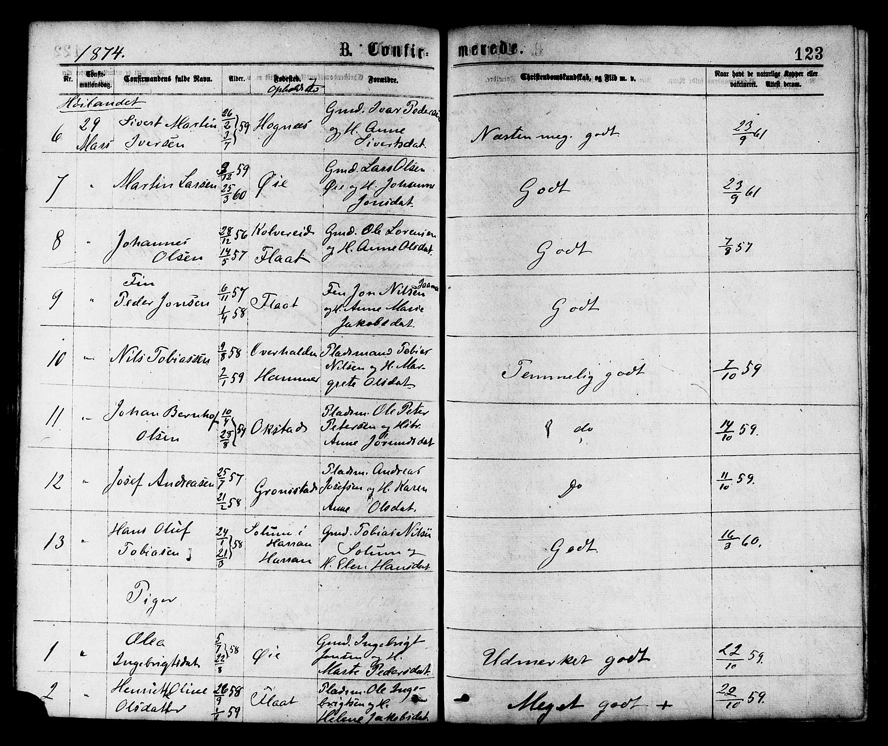 Ministerialprotokoller, klokkerbøker og fødselsregistre - Nord-Trøndelag, AV/SAT-A-1458/758/L0516: Parish register (official) no. 758A03 /1, 1869-1879, p. 123