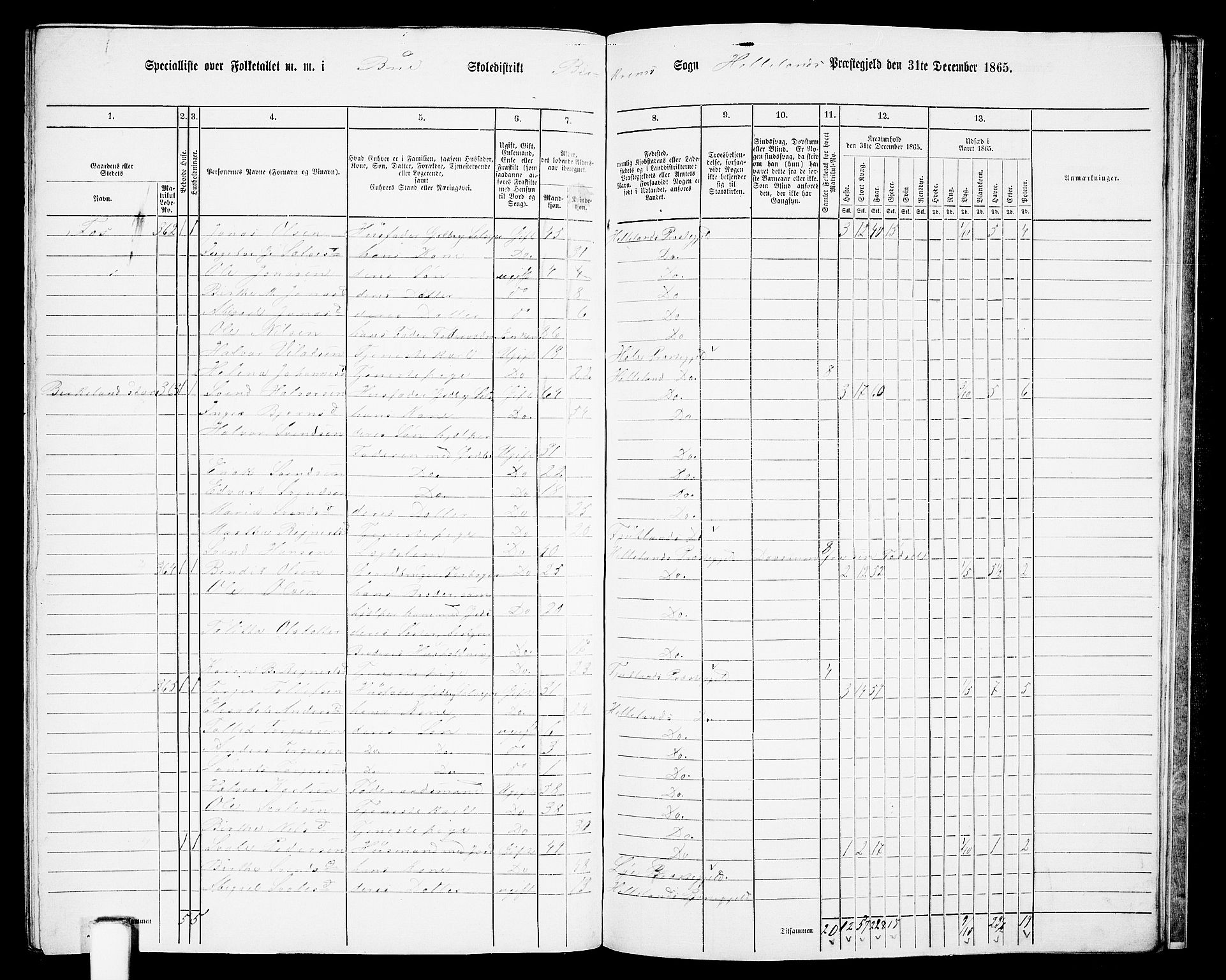 RA, 1865 census for Helleland, 1865, p. 124