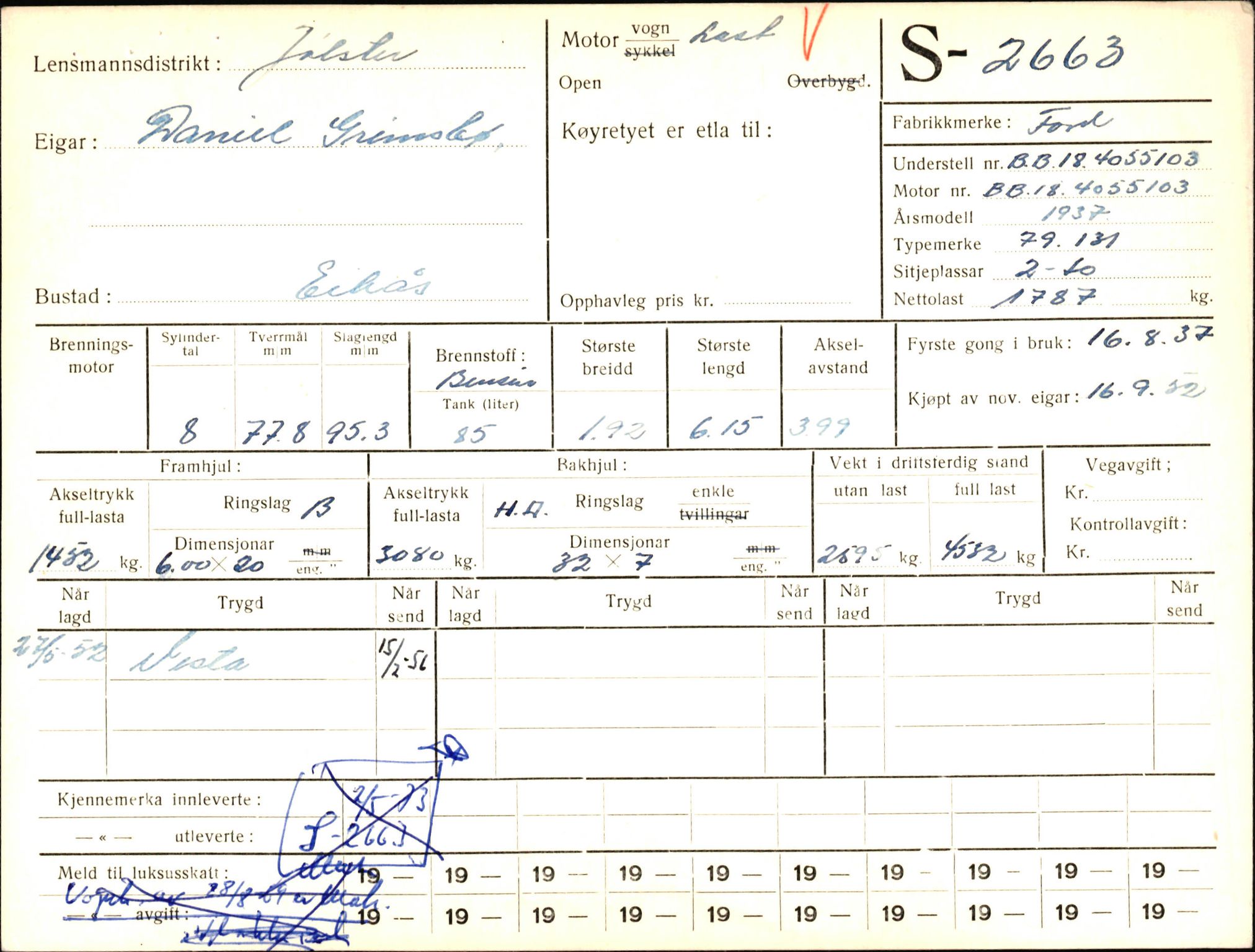 Statens vegvesen, Sogn og Fjordane vegkontor, AV/SAB-A-5301/4/F/L0004: Registerkort utmeldte Fjordane S2500-2700, S7200-7899, 1930-1961, p. 209