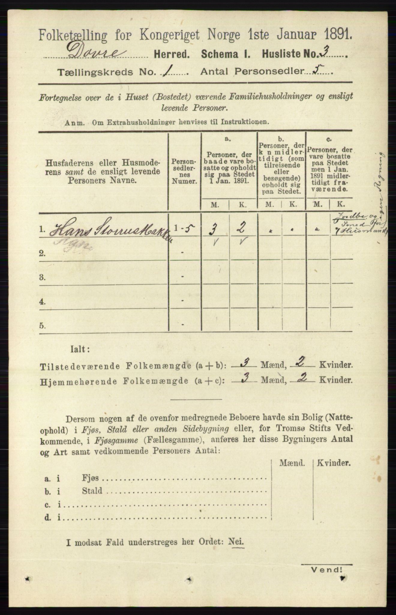 RA, 1891 census for 0511 Dovre, 1891, p. 20