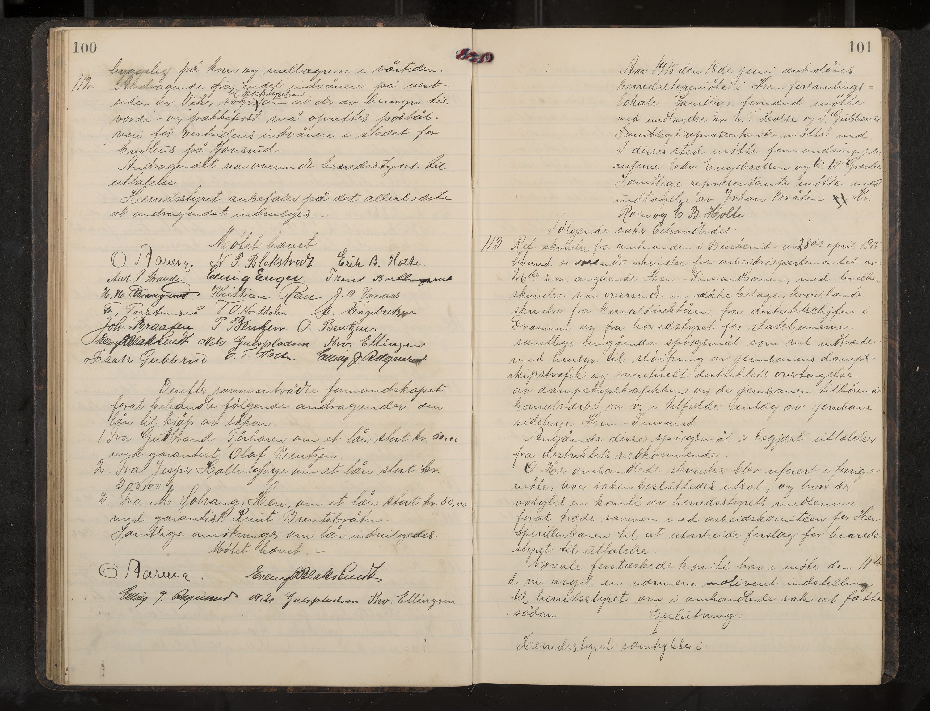 Ådal formannskap og sentraladministrasjon, IKAK/0614021/A/Aa/L0004: Møtebok, 1914-1918, p. 100-101