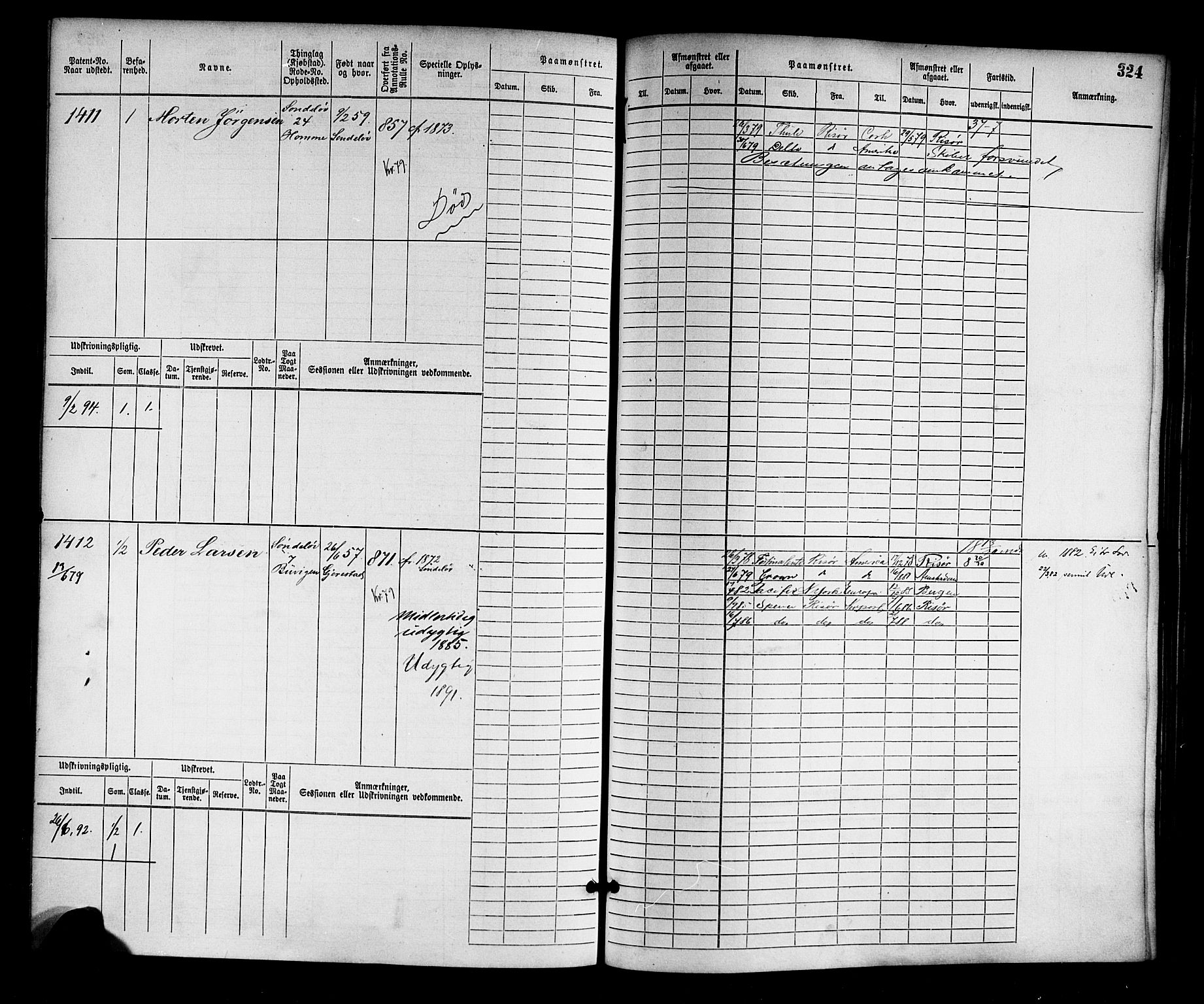 Risør mønstringskrets, SAK/2031-0010/F/Fb/L0003: Hovedrulle nr 767-1528, Q-3, 1868-1910, p. 331