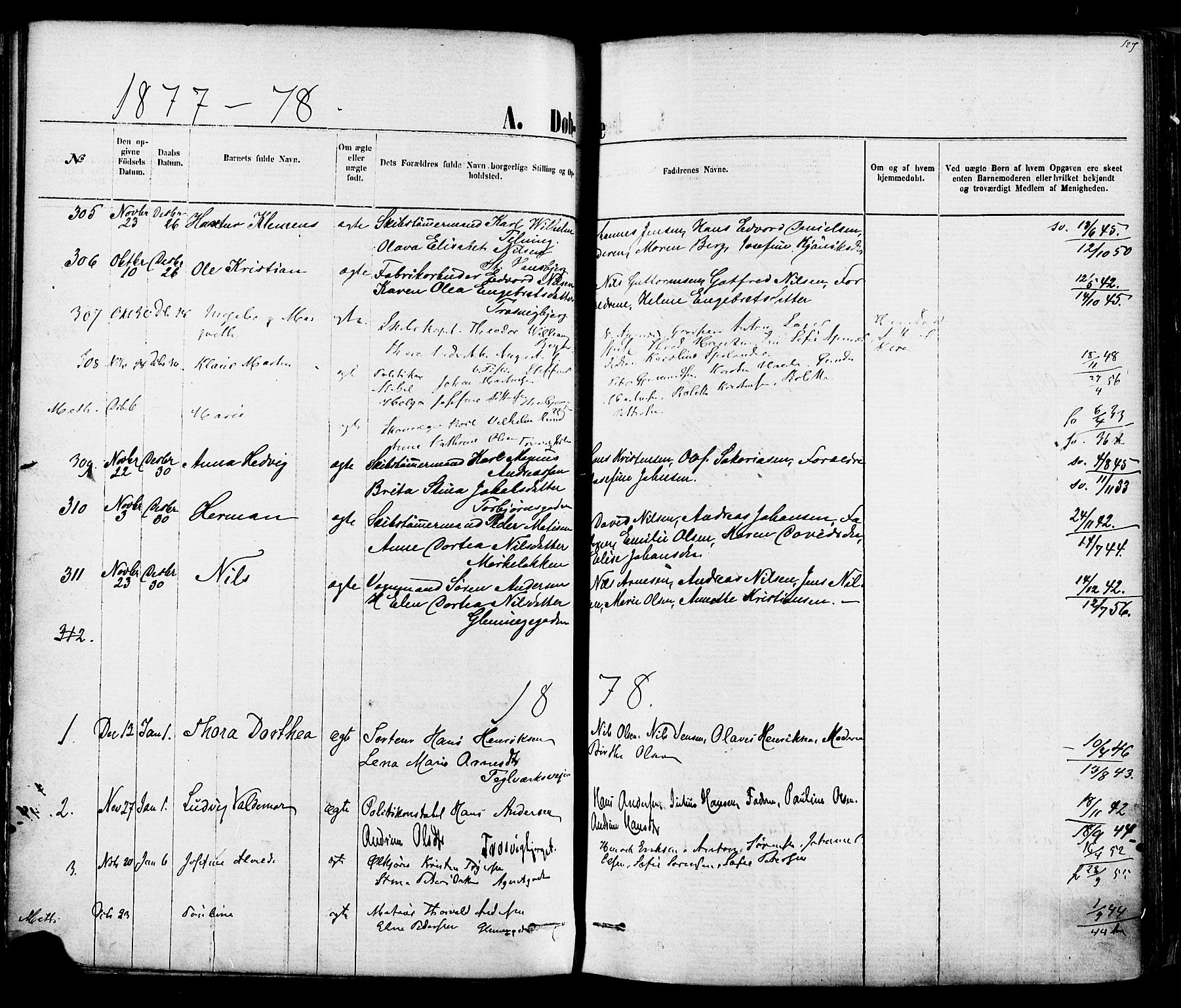 Fredrikstad domkirkes prestekontor Kirkebøker, AV/SAO-A-10906/F/Fa/L0001: Parish register (official) no. 1, 1871-1878, p. 127