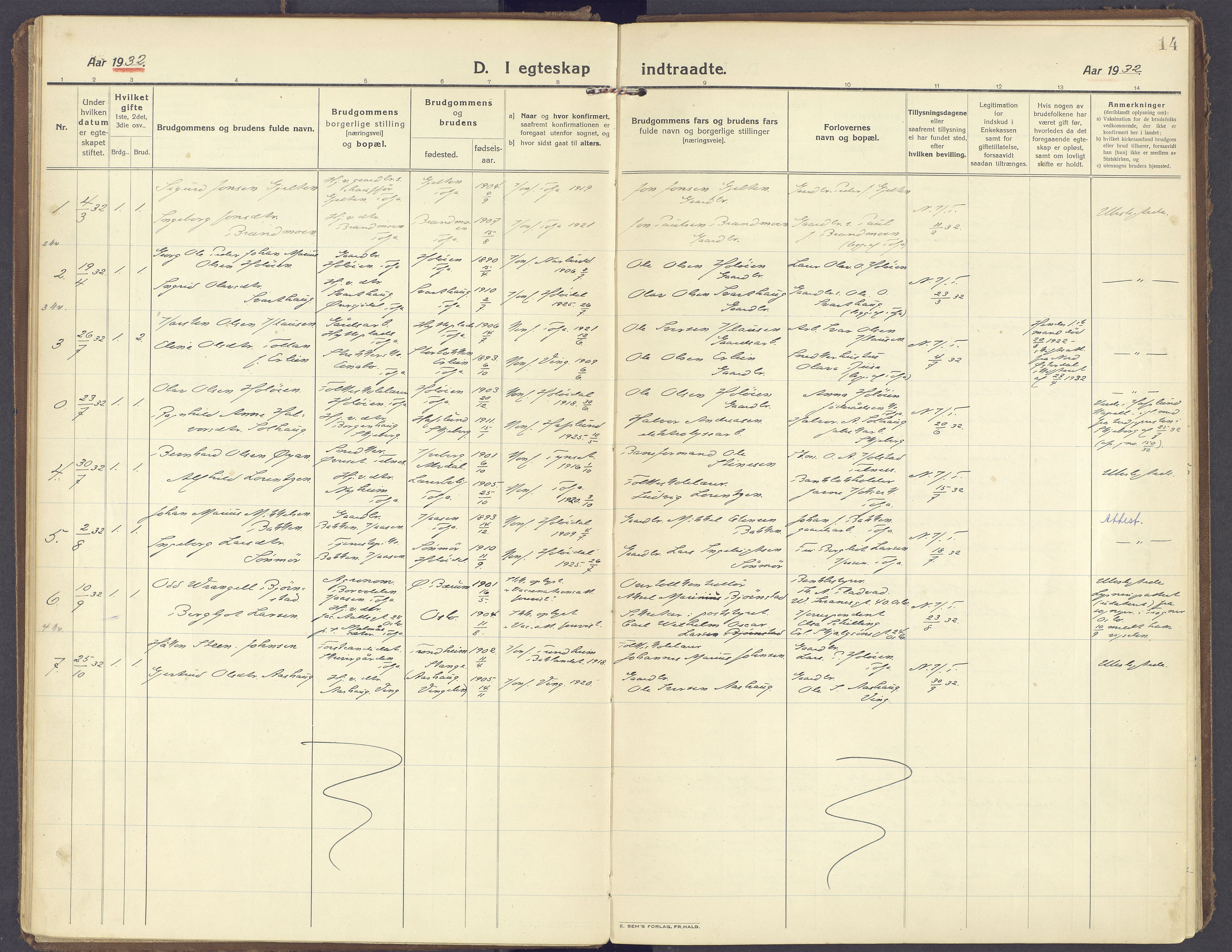 Tolga prestekontor, AV/SAH-PREST-062/K/L0019: Parish register (official) no. 19, 1921-1974, p. 14