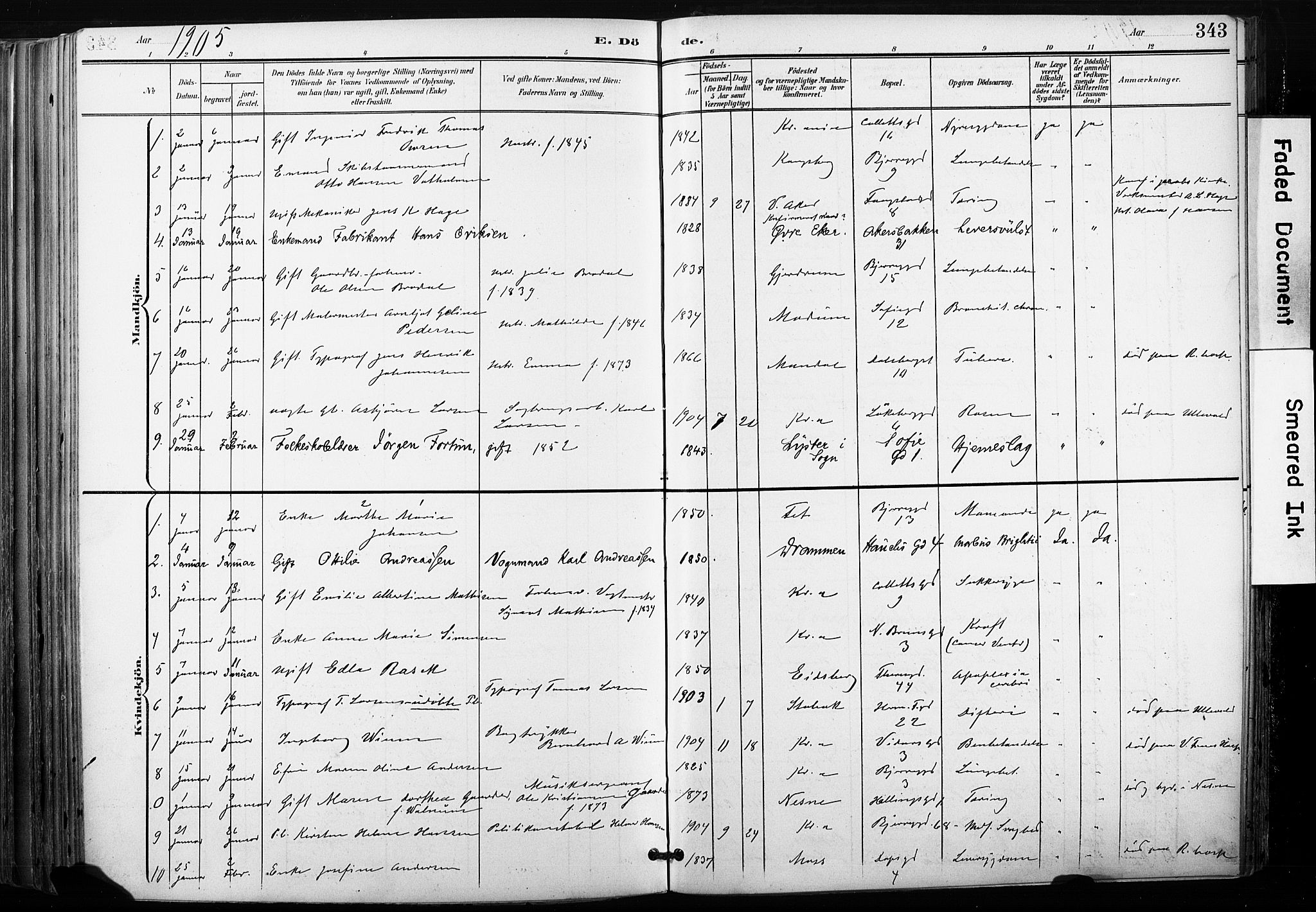 Gamle Aker prestekontor Kirkebøker, SAO/A-10617a/F/L0013: Parish register (official) no. 13, 1901-1908, p. 343