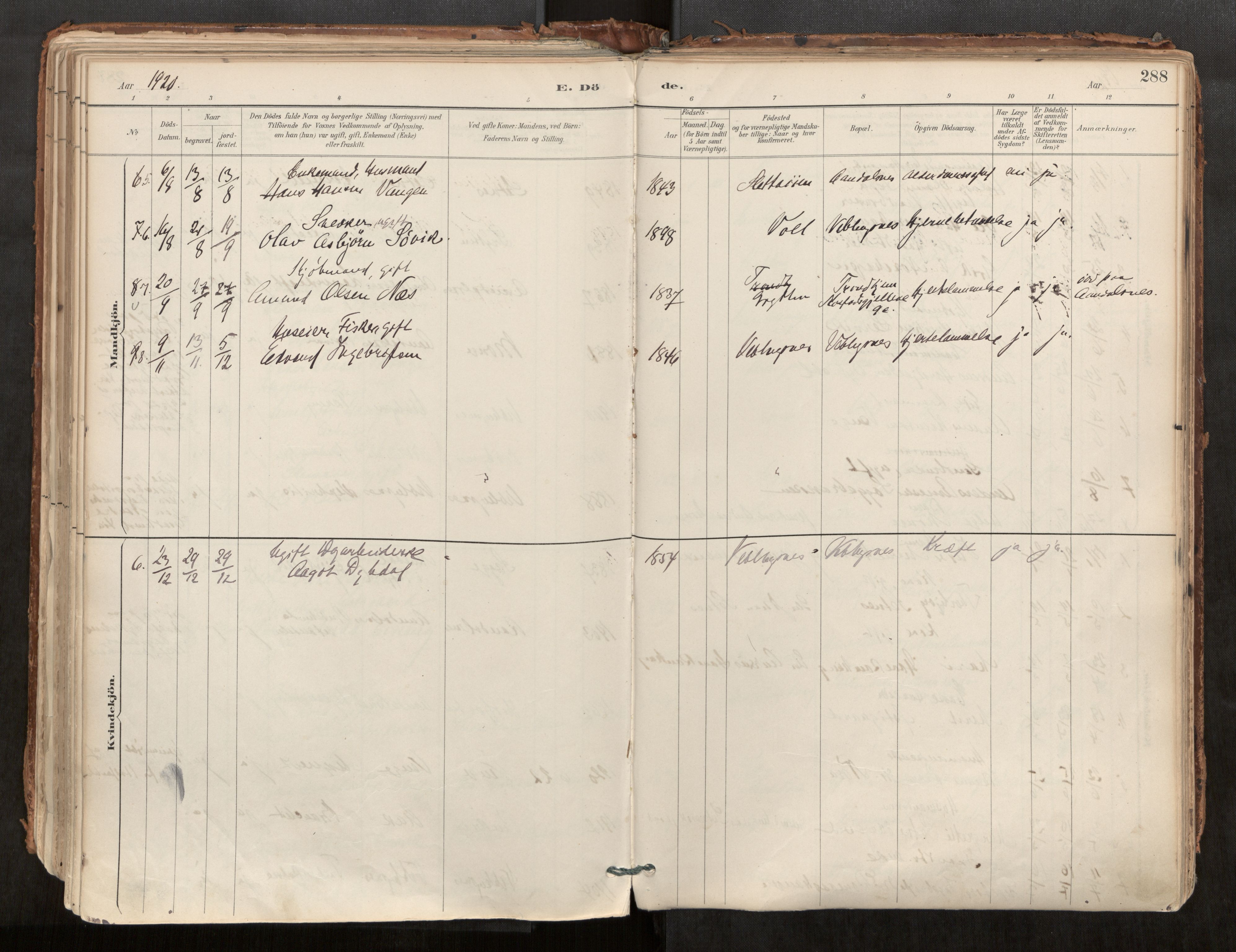 Ministerialprotokoller, klokkerbøker og fødselsregistre - Møre og Romsdal, AV/SAT-A-1454/544/L0585: Parish register (official) no. 544A06, 1887-1924, p. 288