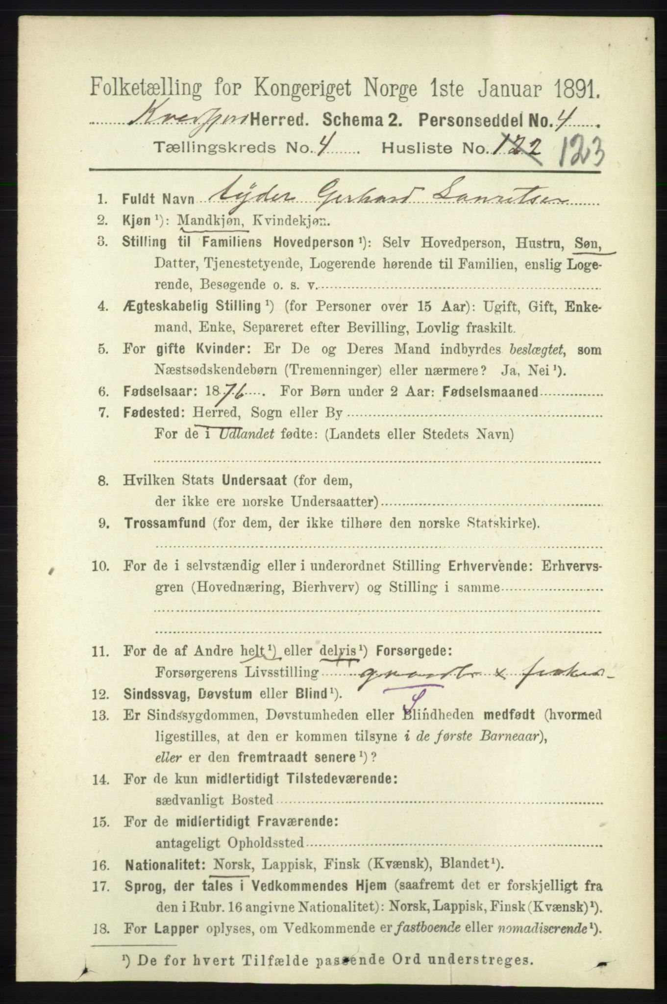 RA, 1891 census for 1911 Kvæfjord, 1891, p. 2672