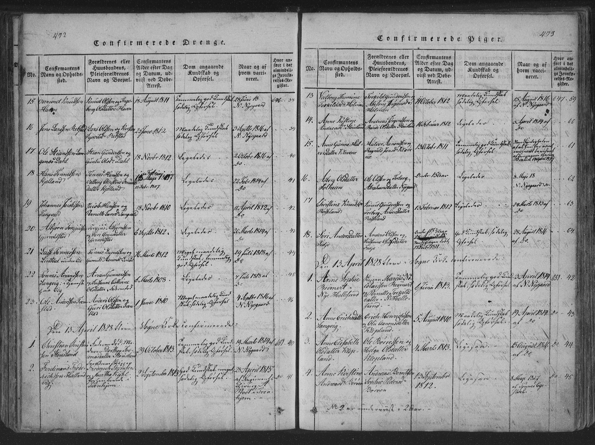 Søgne sokneprestkontor, SAK/1111-0037/F/Fa/Fab/L0008: Parish register (official) no. A 8, 1821-1838, p. 472-473