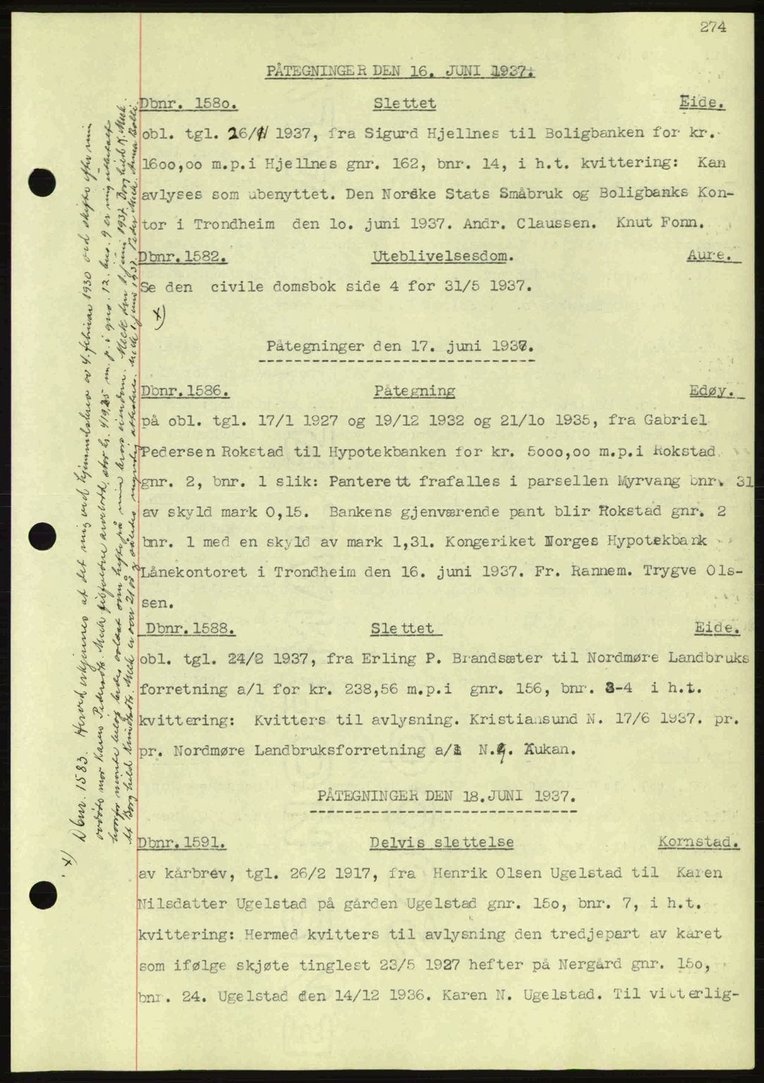 Nordmøre sorenskriveri, AV/SAT-A-4132/1/2/2Ca: Mortgage book no. C80, 1936-1939, Diary no: : 1580/1937