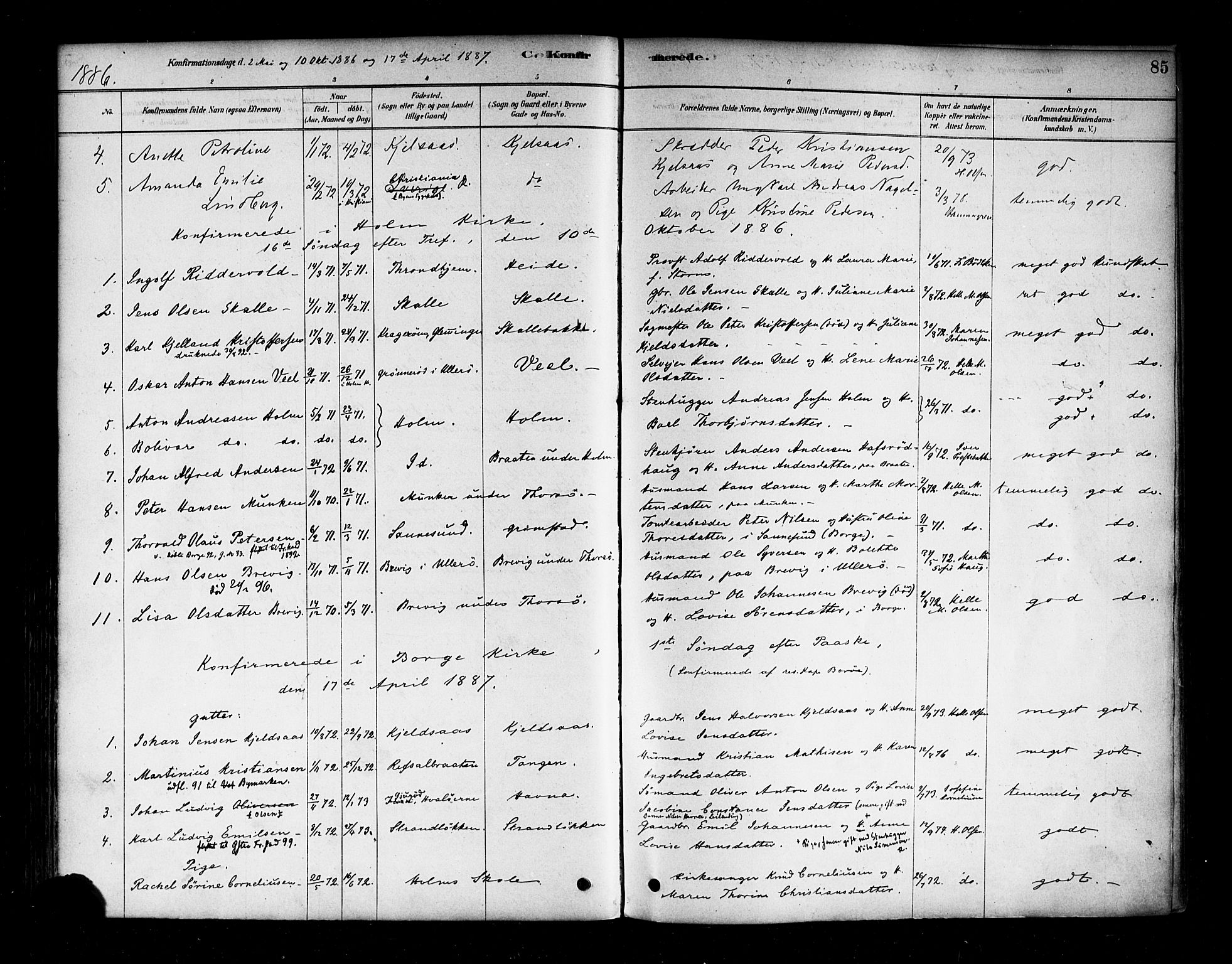 Borge prestekontor Kirkebøker, SAO/A-10903/F/Fb/L0003: Parish register (official) no. II 3, 1878-1902, p. 85