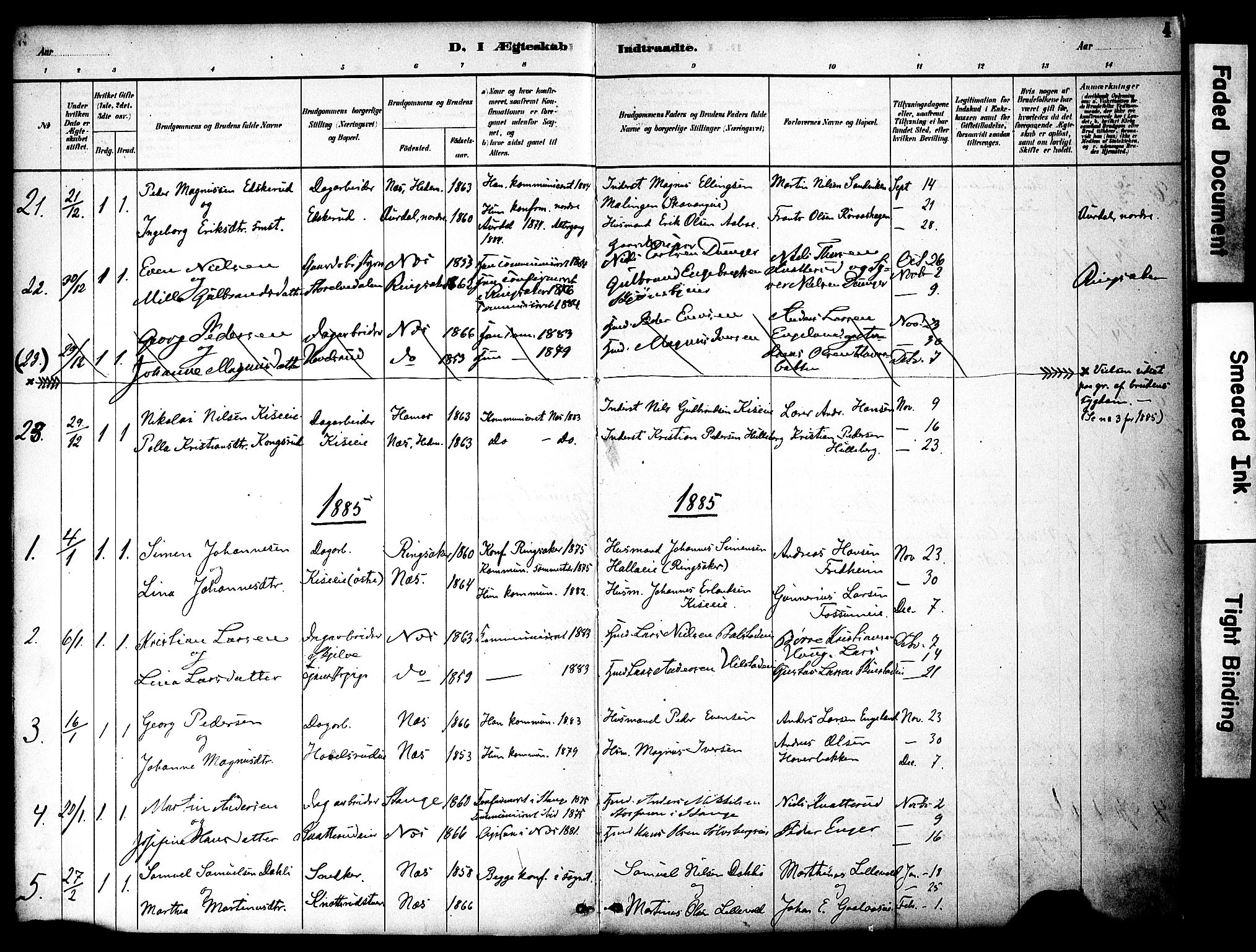 Nes prestekontor, Hedmark, AV/SAH-PREST-020/K/Ka/L0008: Parish register (official) no. 8, 1883-1905, p. 4