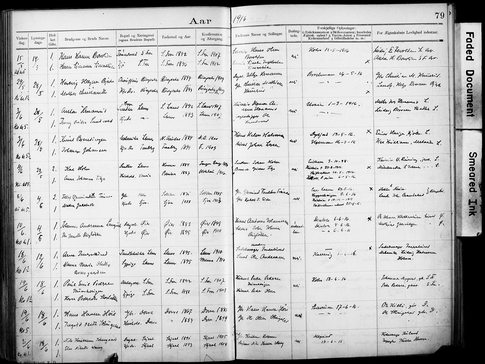 Lillehammer prestekontor, AV/SAH-PREST-088/I/Ie: Banns register no. 1, 1903-1932, p. 79