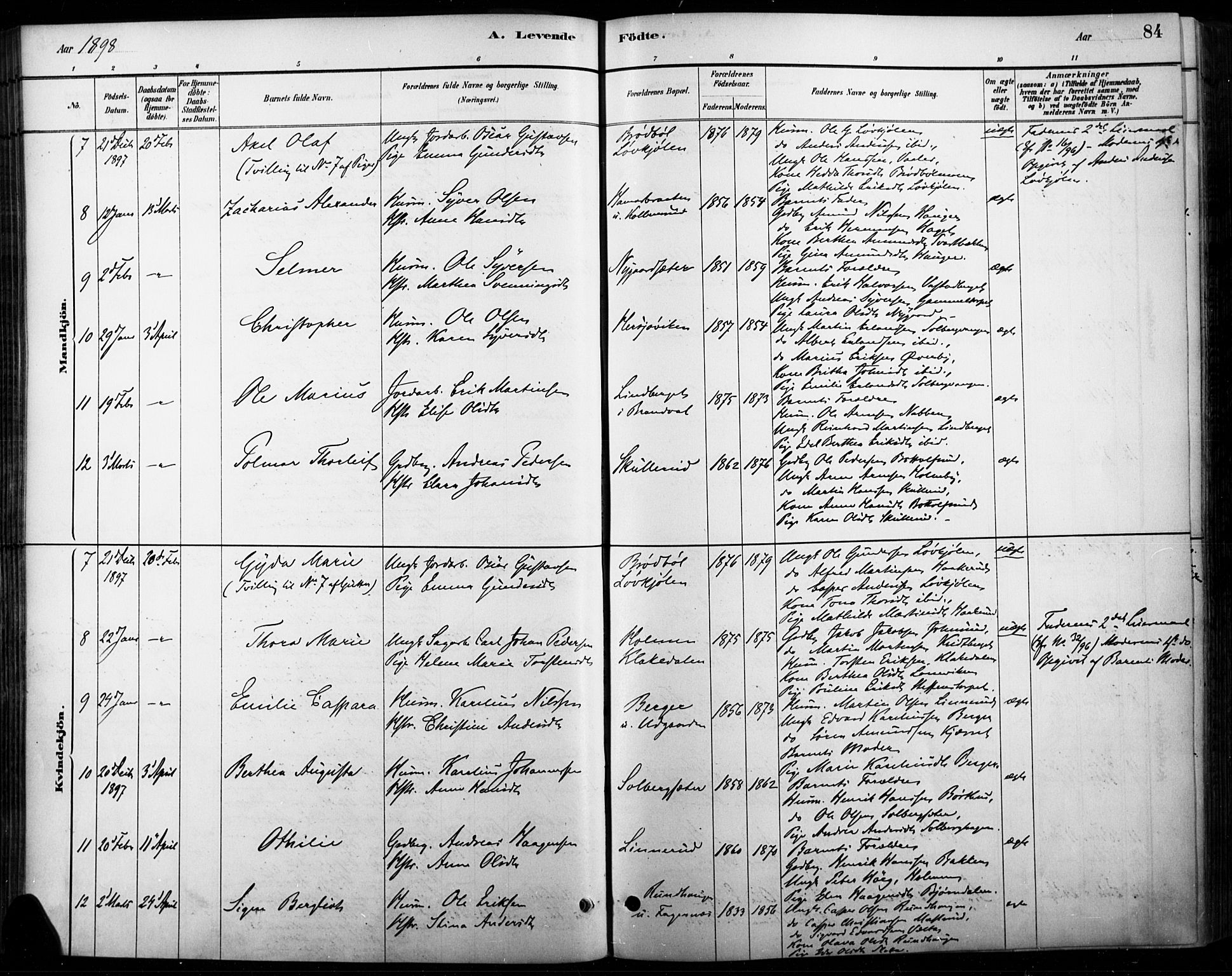 Vinger prestekontor, AV/SAH-PREST-024/H/Ha/Haa/L0015: Parish register (official) no. 15, 1881-1900, p. 84